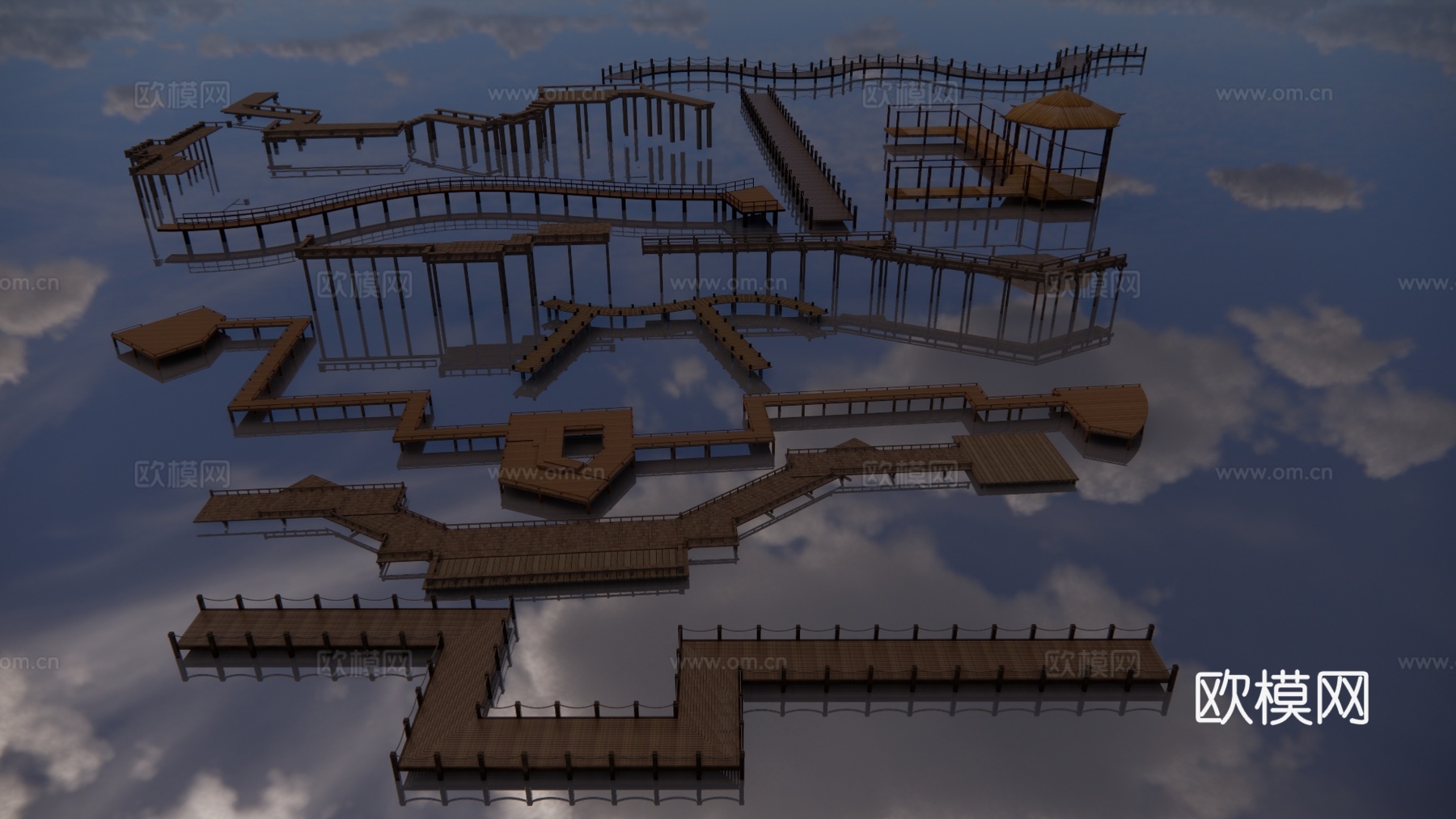 高架桥 滨水景观 景观桥 桥梁 结构桥 桥 木栈道su模型