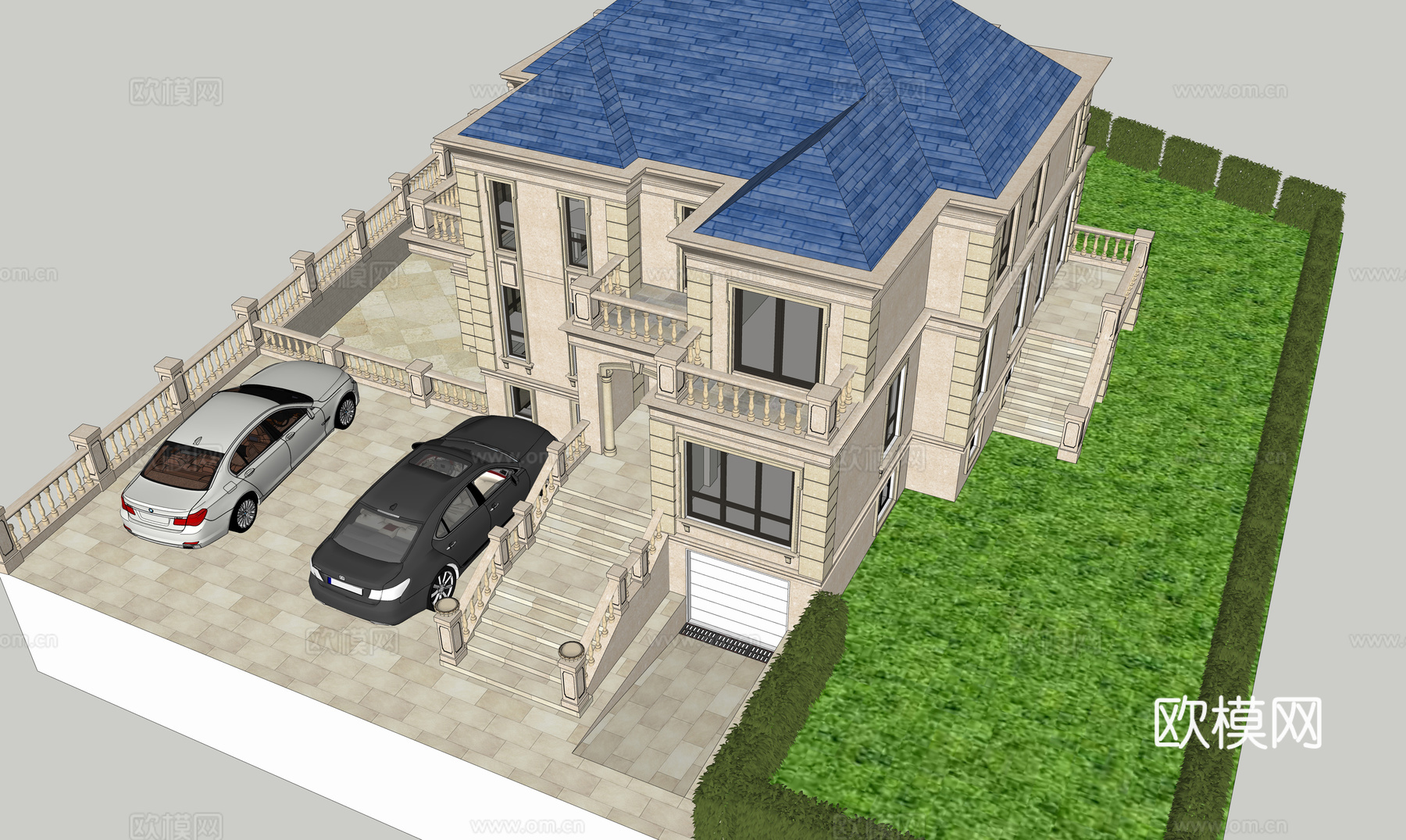 欧式别墅外观花园su模型