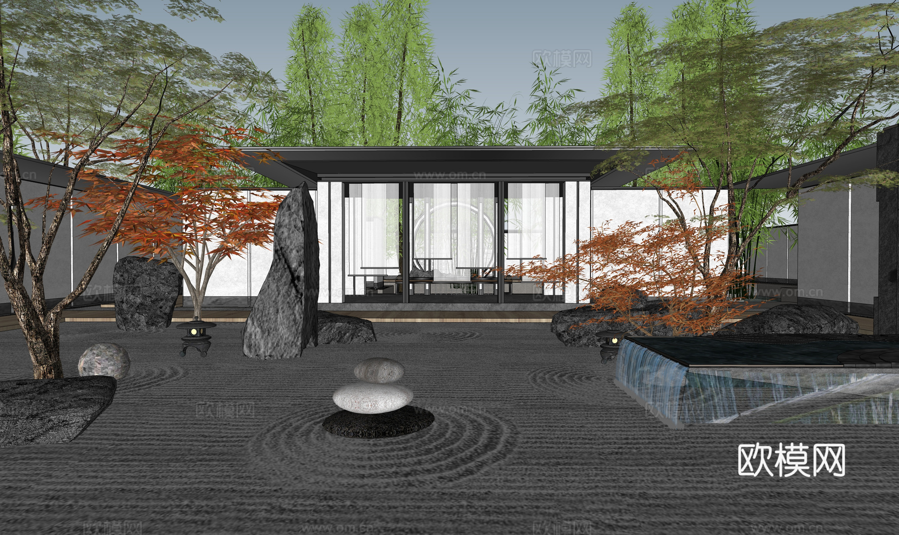 景观 室内造景 草坪灯 水池 水景 露台 屋顶花园 造景 微su模型