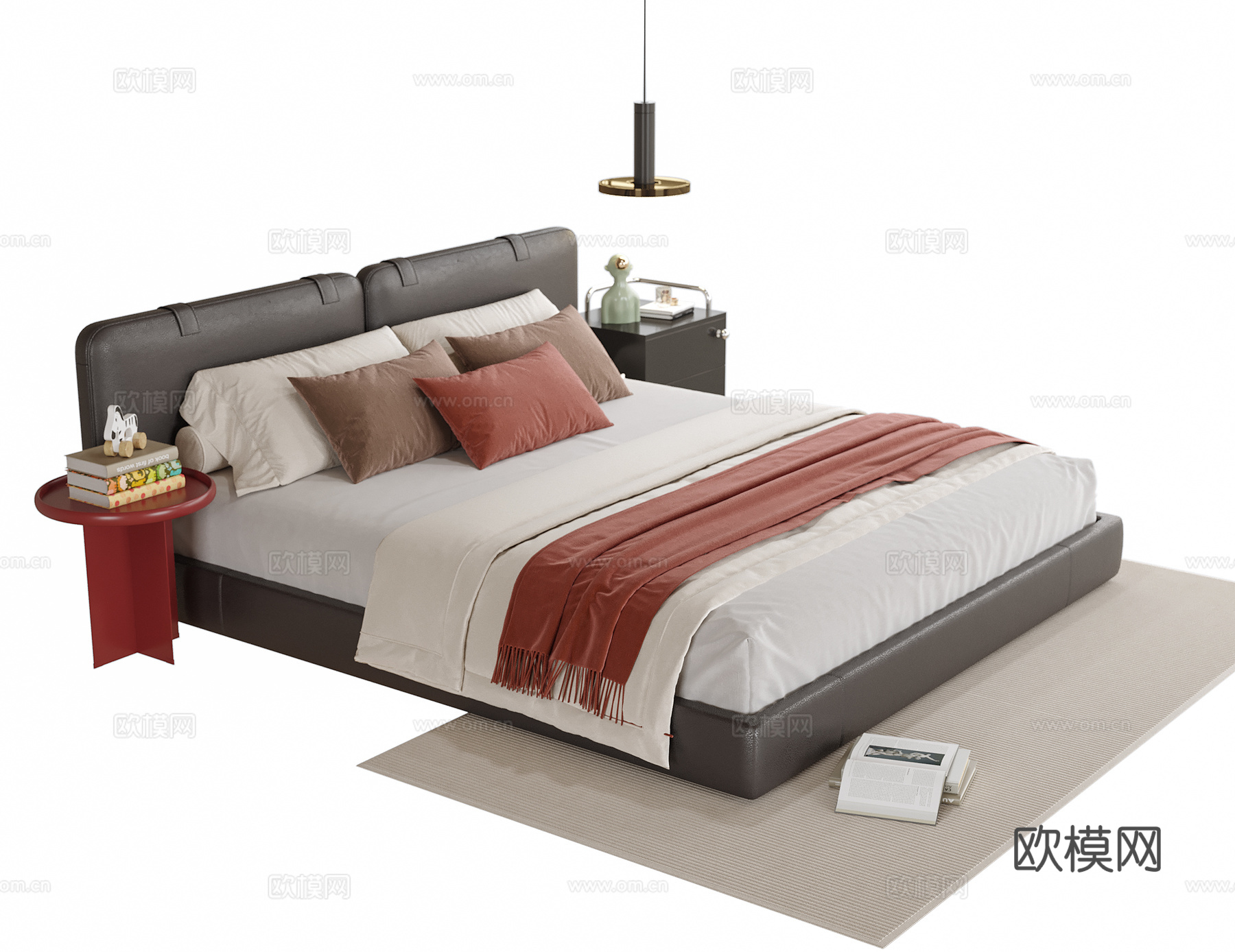 现代双人床 床头柜su模型