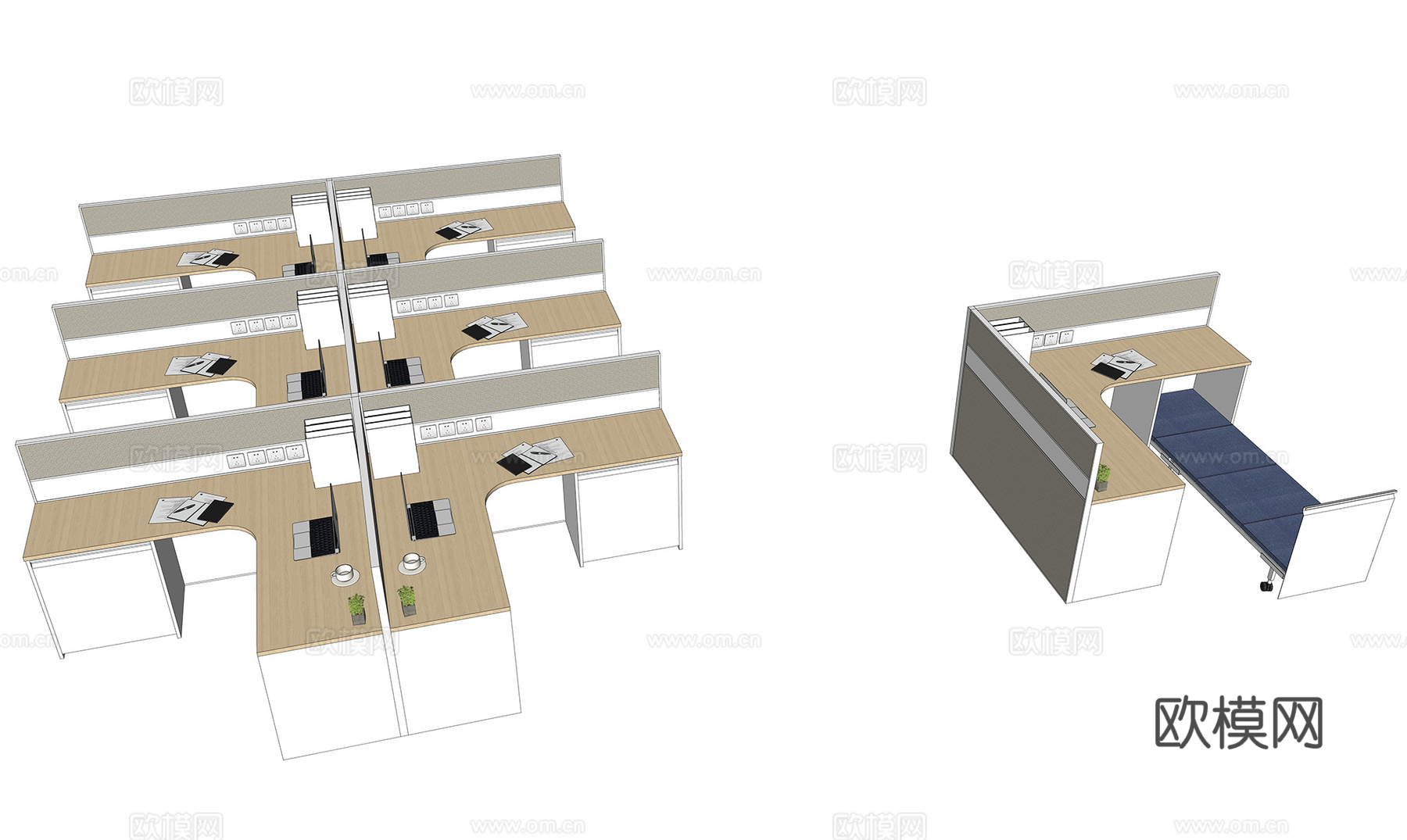 联排办公桌椅su模型