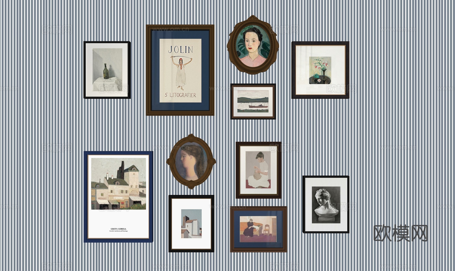 欧式古典挂画组合su模型