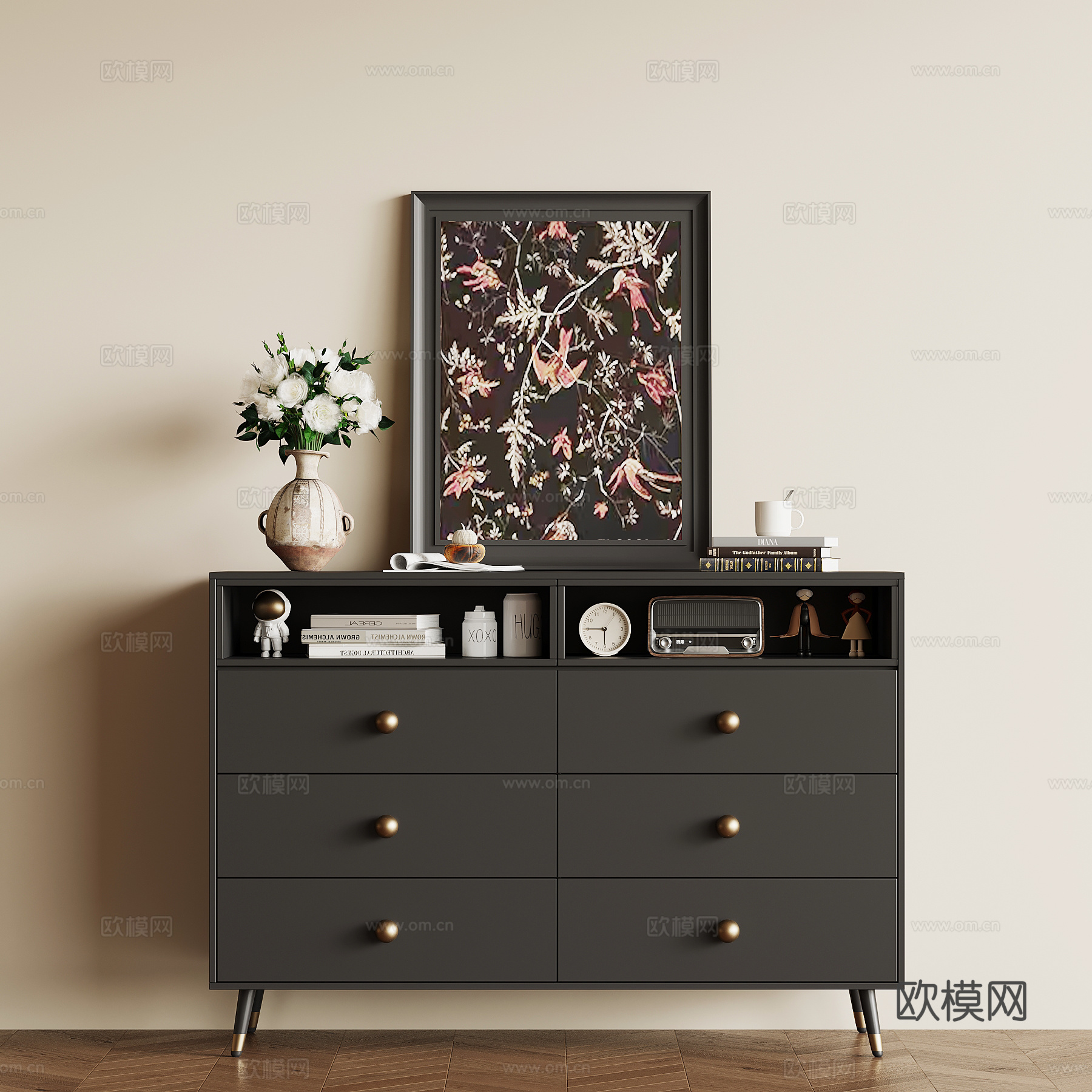法式复古斗柜 边柜 玄关柜su模型