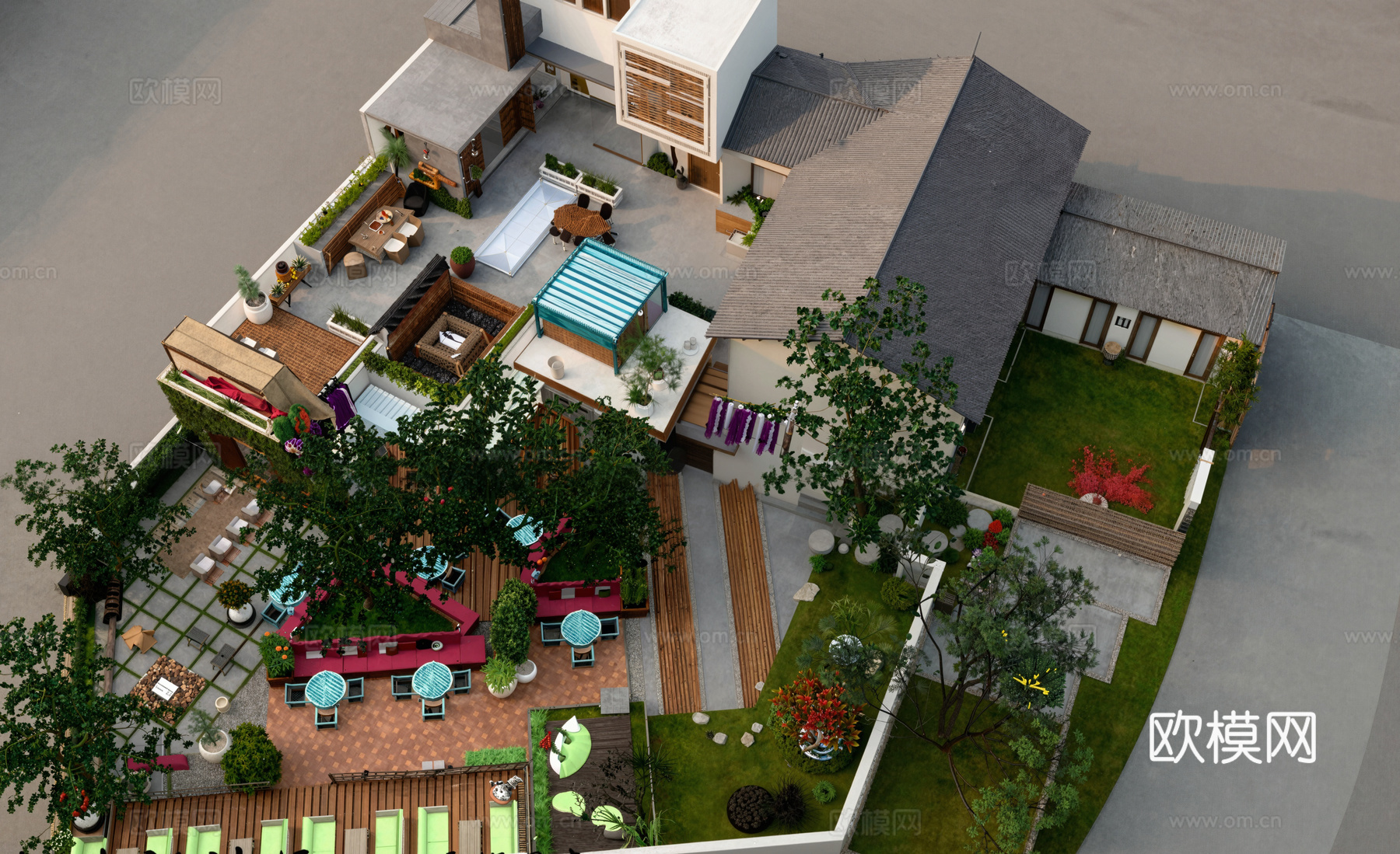 民宿设计园林景观su模型下载（渲染图1）