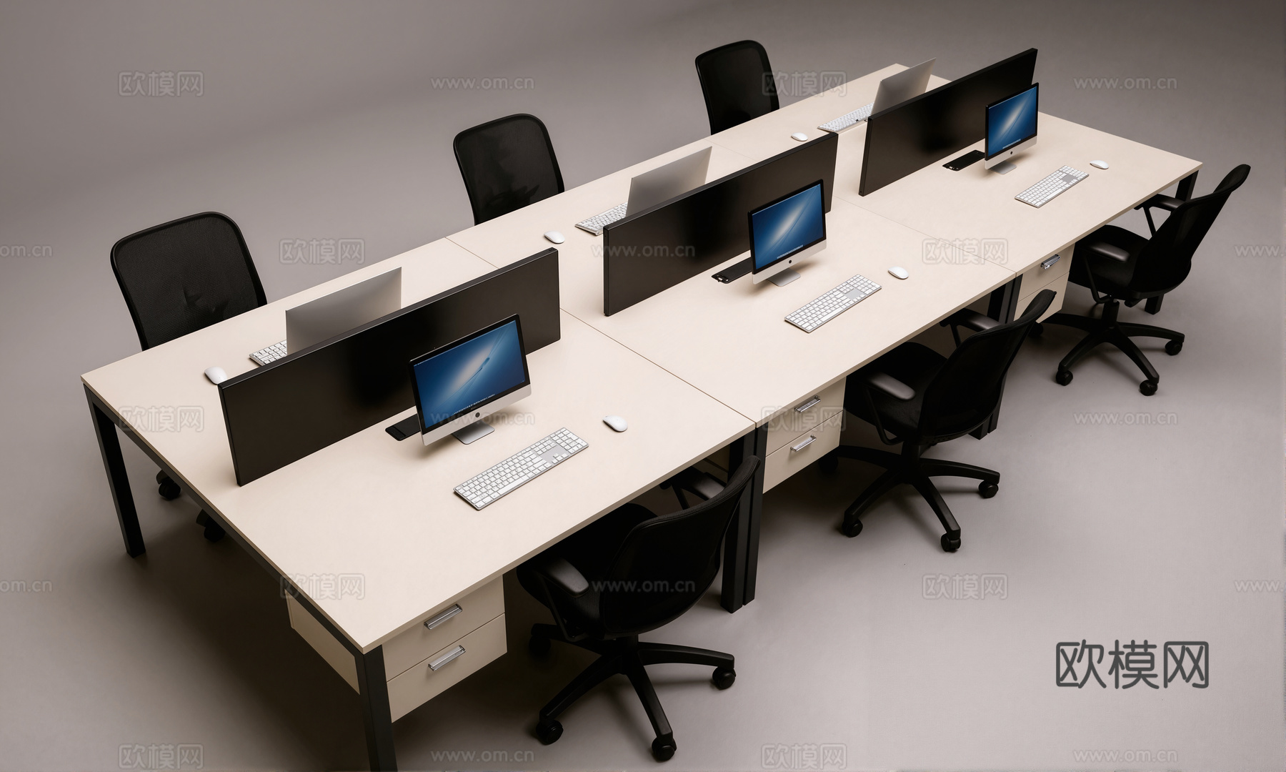 联排办公桌椅su模型