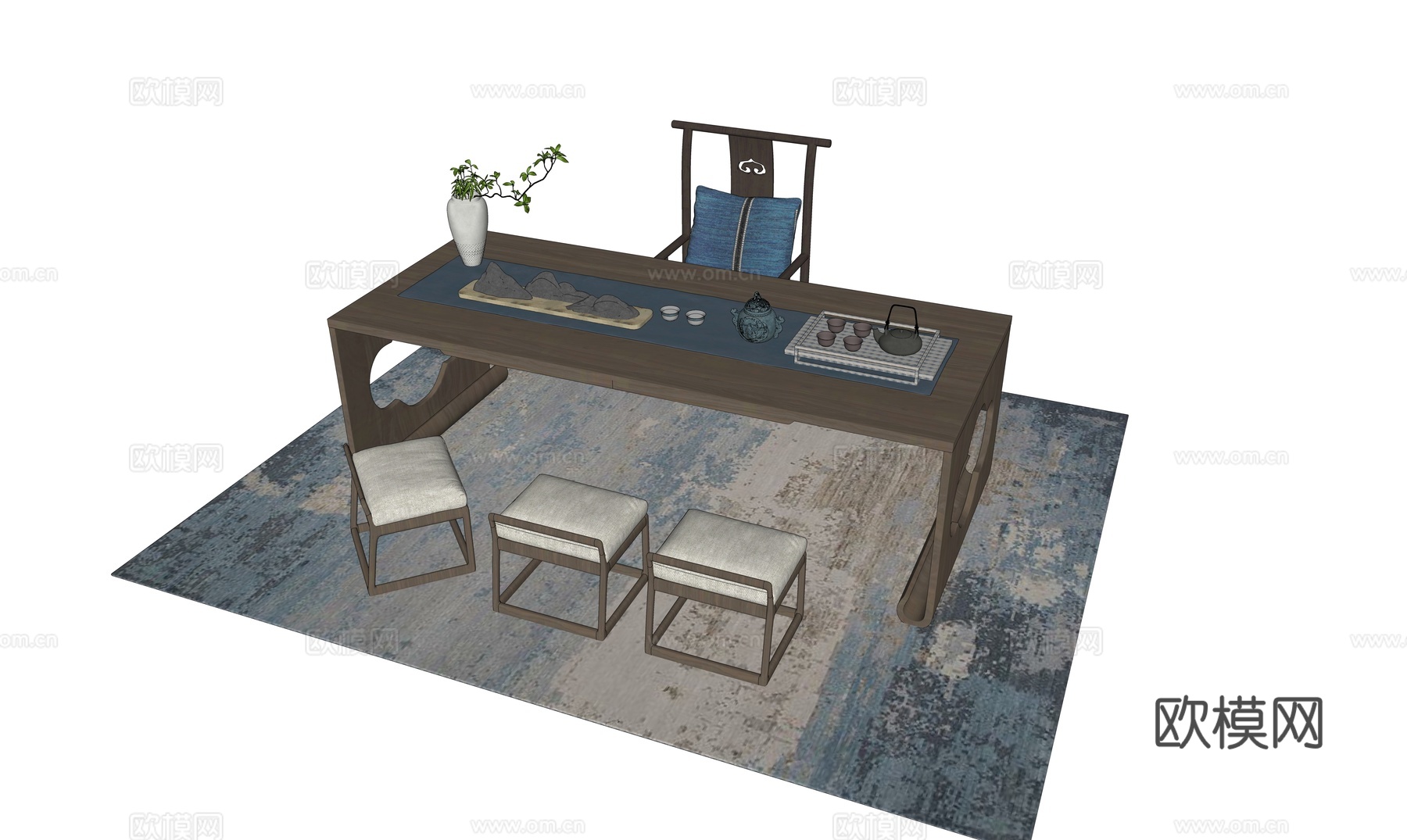 新中式 摆件   茶桌椅su模型