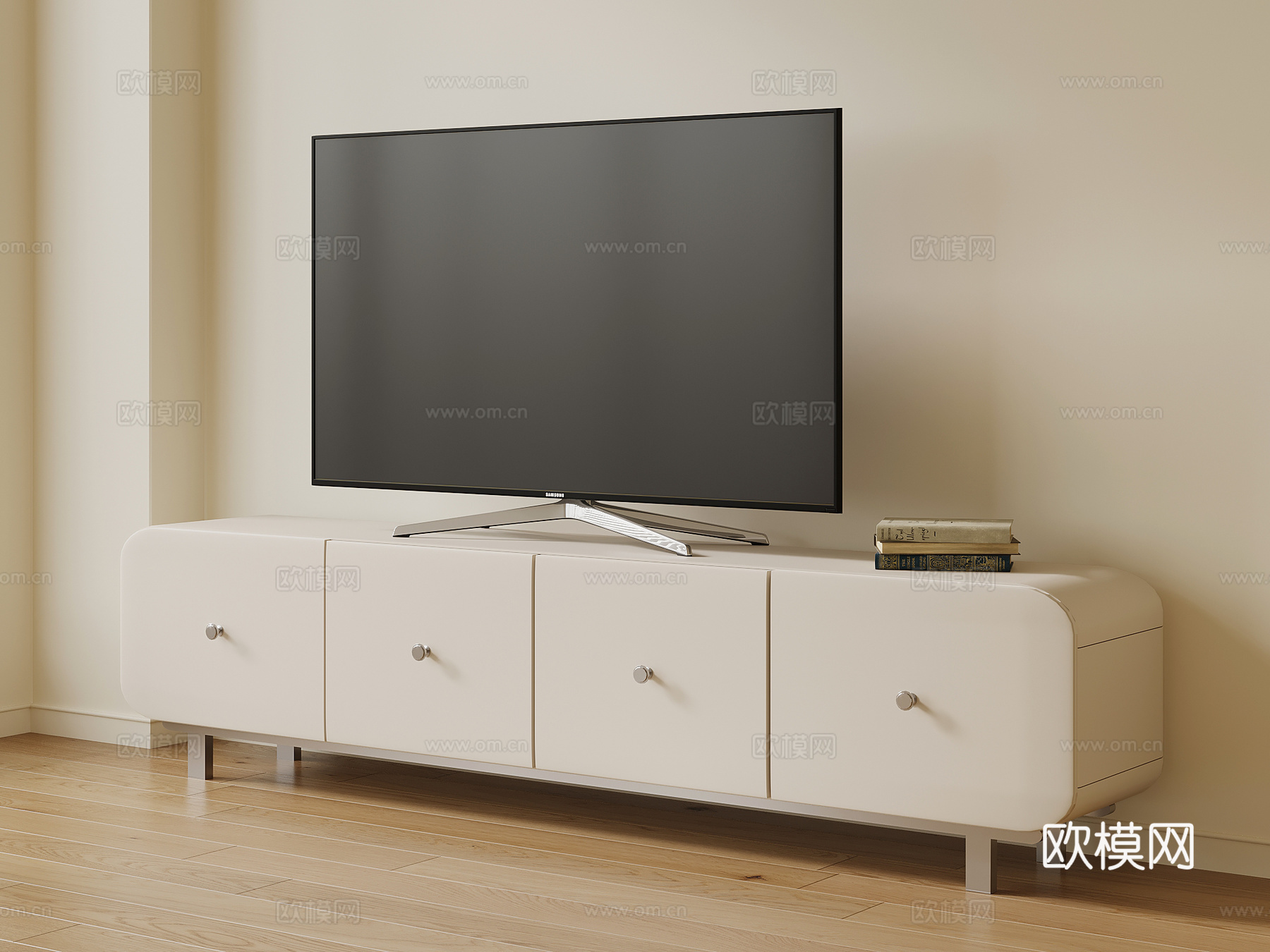 现代奶油风电视柜 边柜su模型