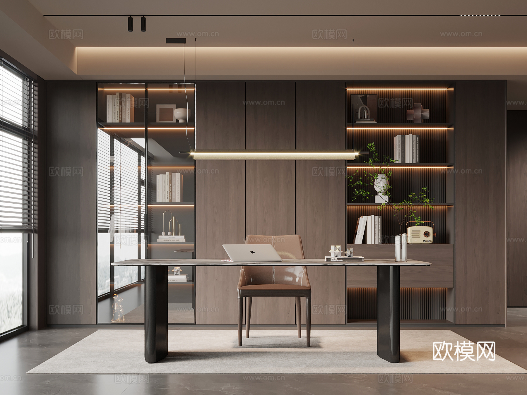 意式书房 书桌椅 书柜su模型