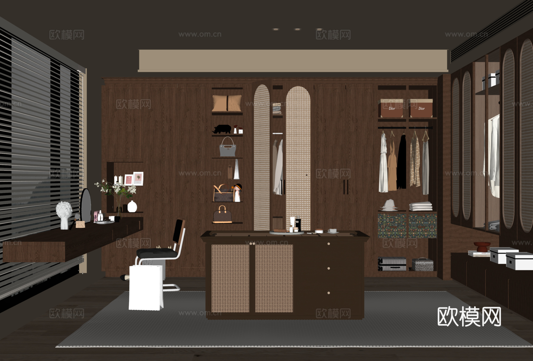 中古法式衣帽间 衣柜 岛台su模型