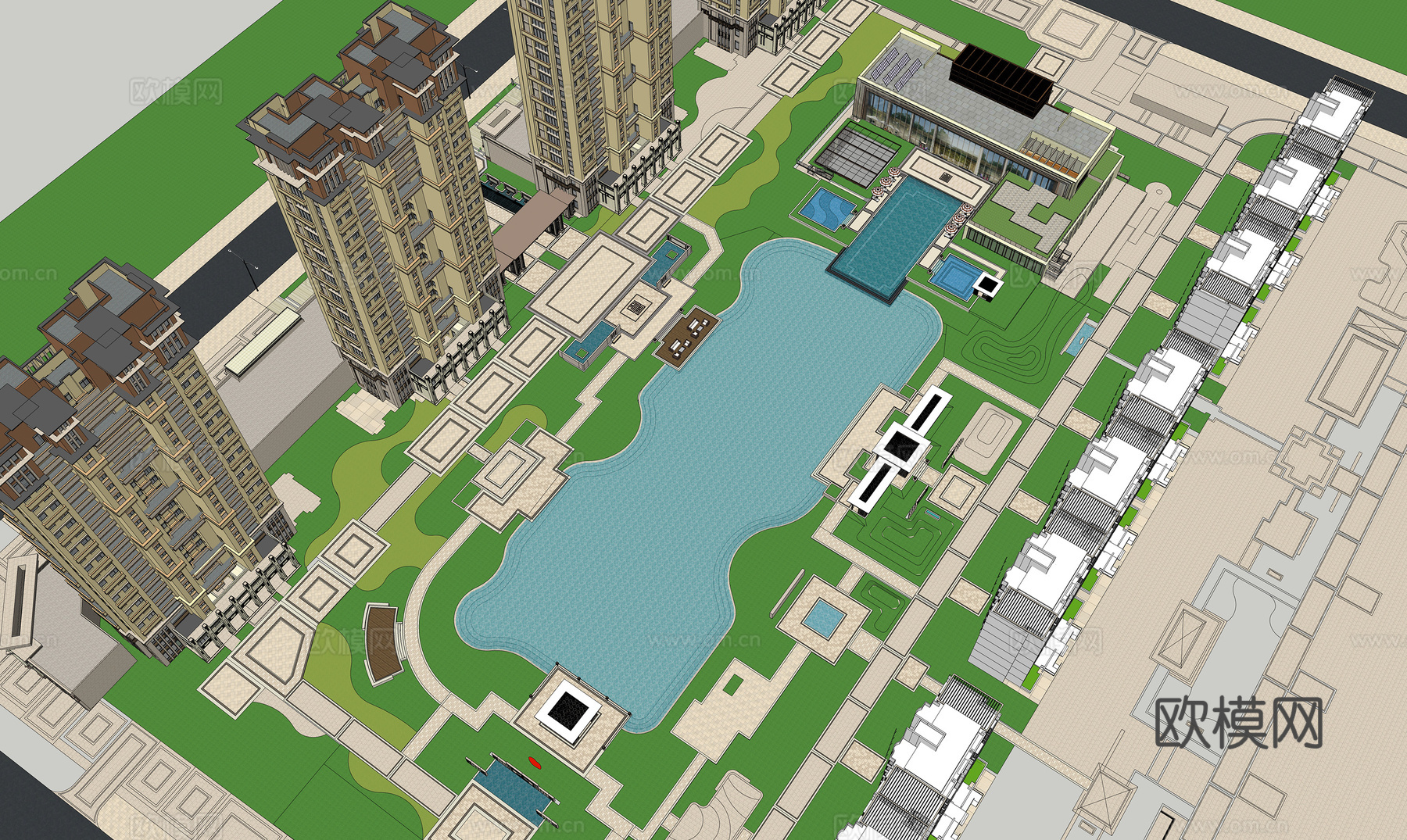 住宅小区花园园林景观su模型