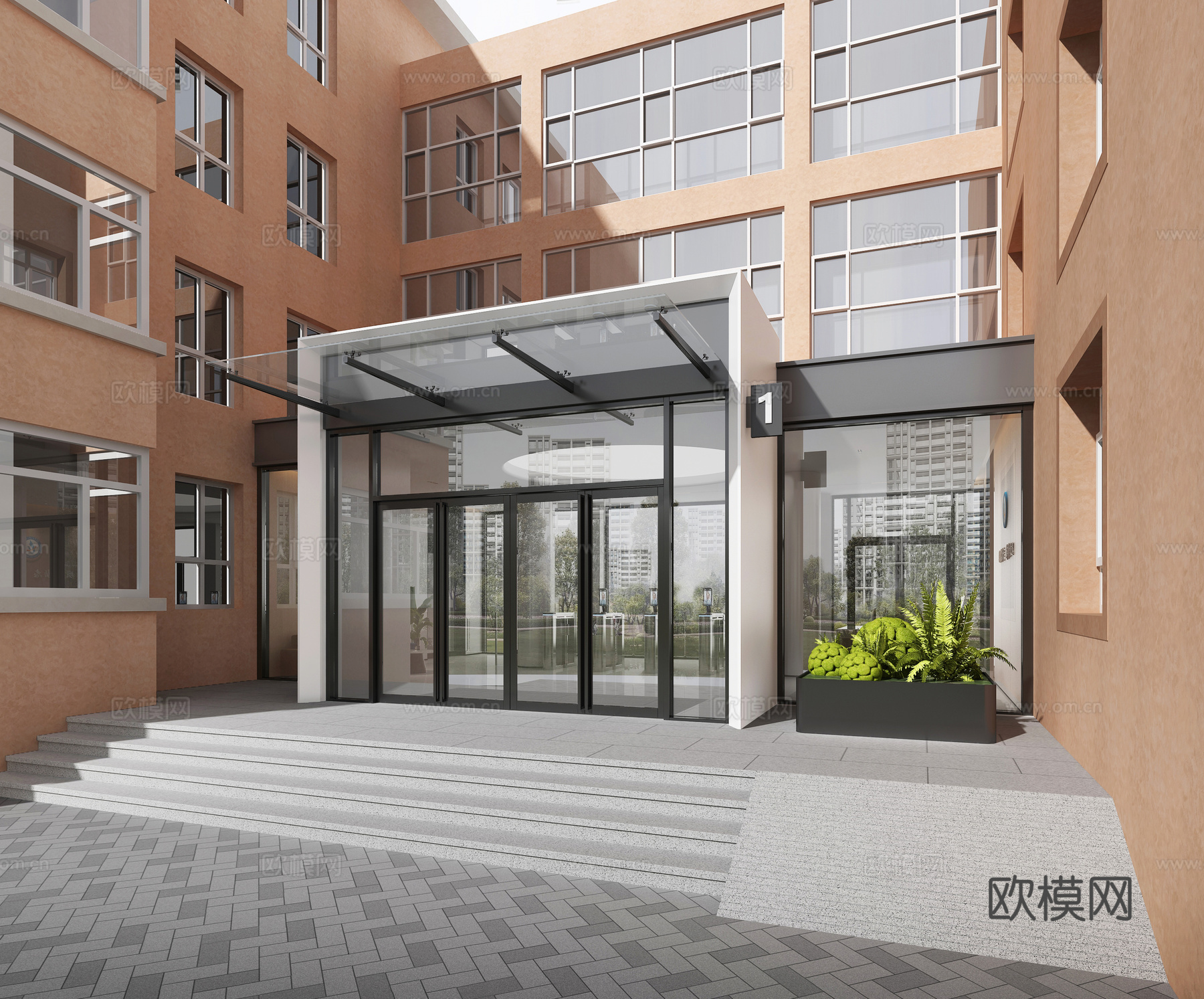 学校大厅门头3d模型下载（渲染图2）