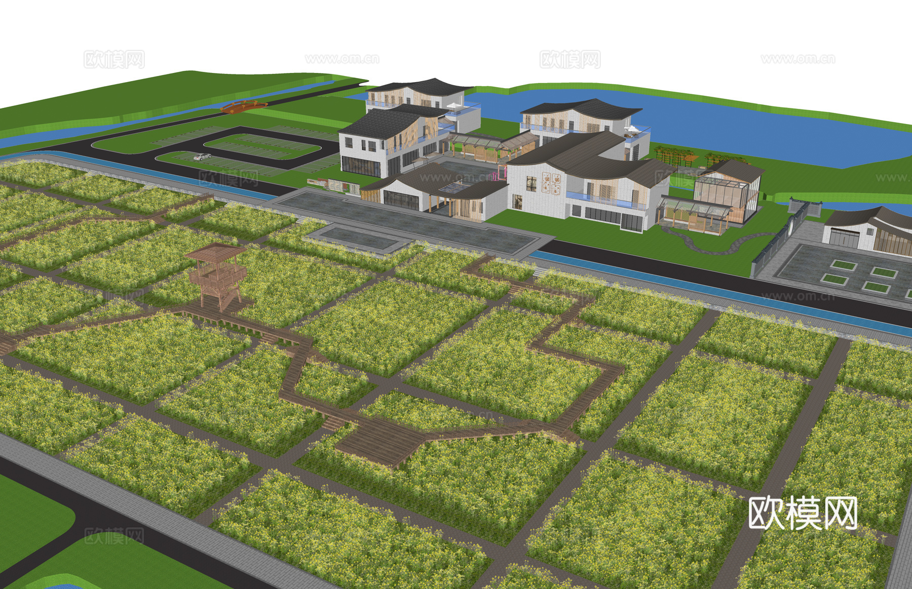 栈道 景观 滨水景观 桥 景观桥 高架桥 桥梁 木栈道 结构su模型下载（渲染图2）