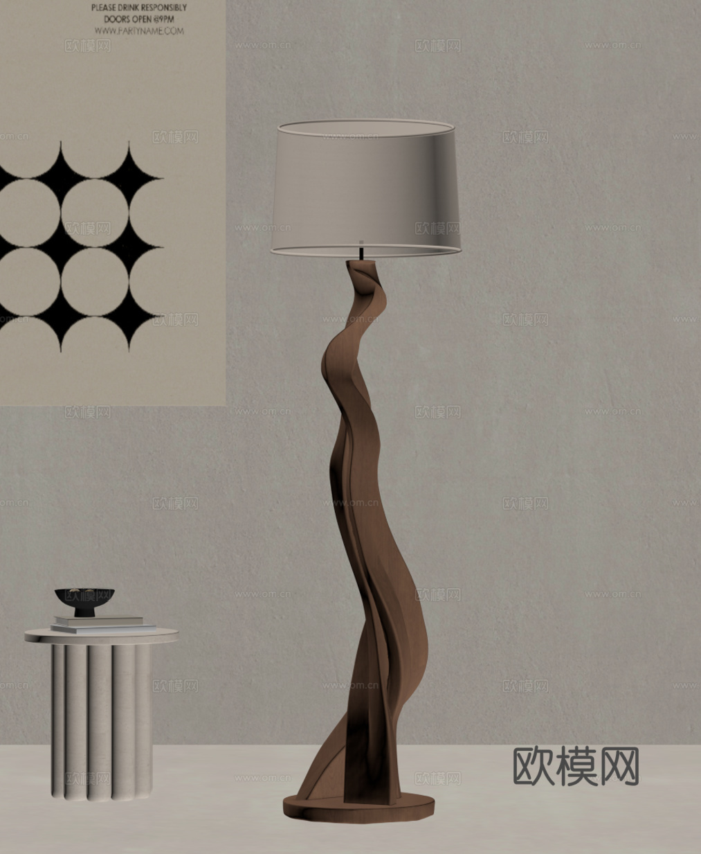 侘寂中古落地灯su模型
