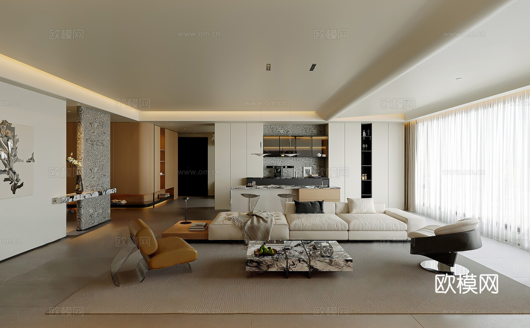 现代客餐厅3d模型下载