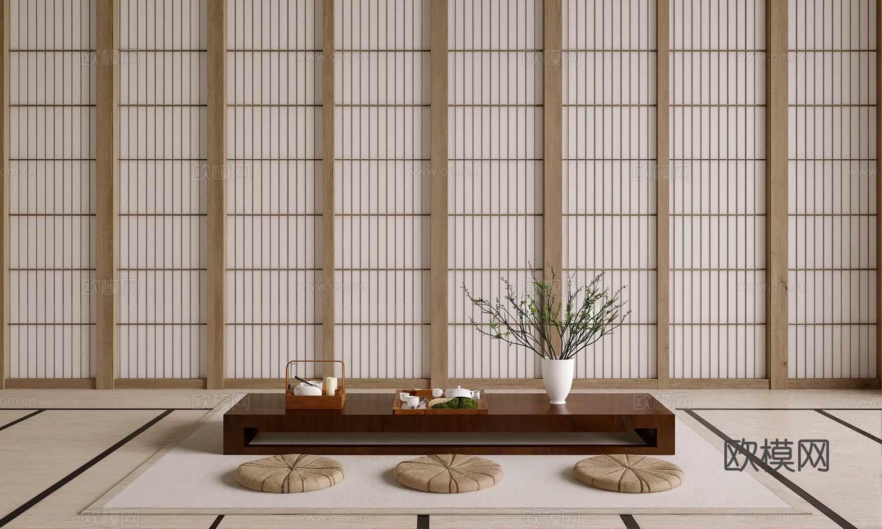 新中式榻榻米茶室su模型