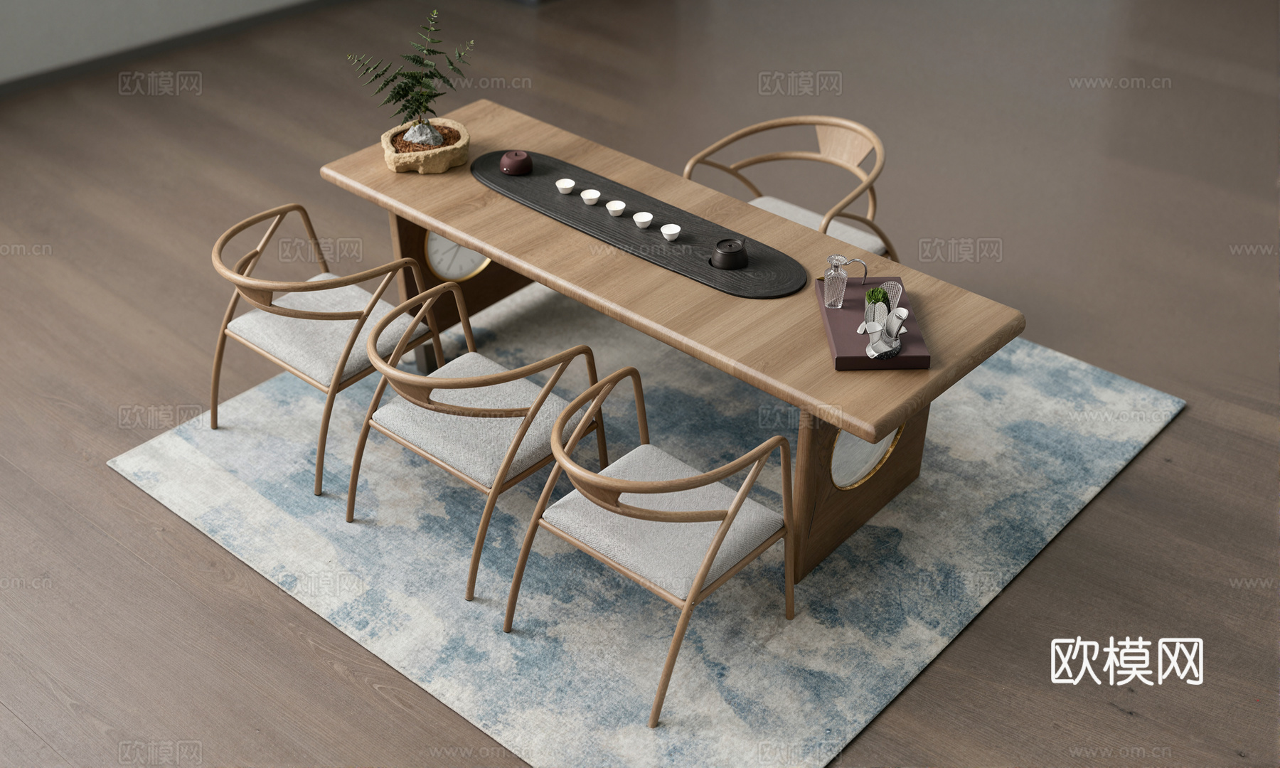 新中式茶桌椅su模型