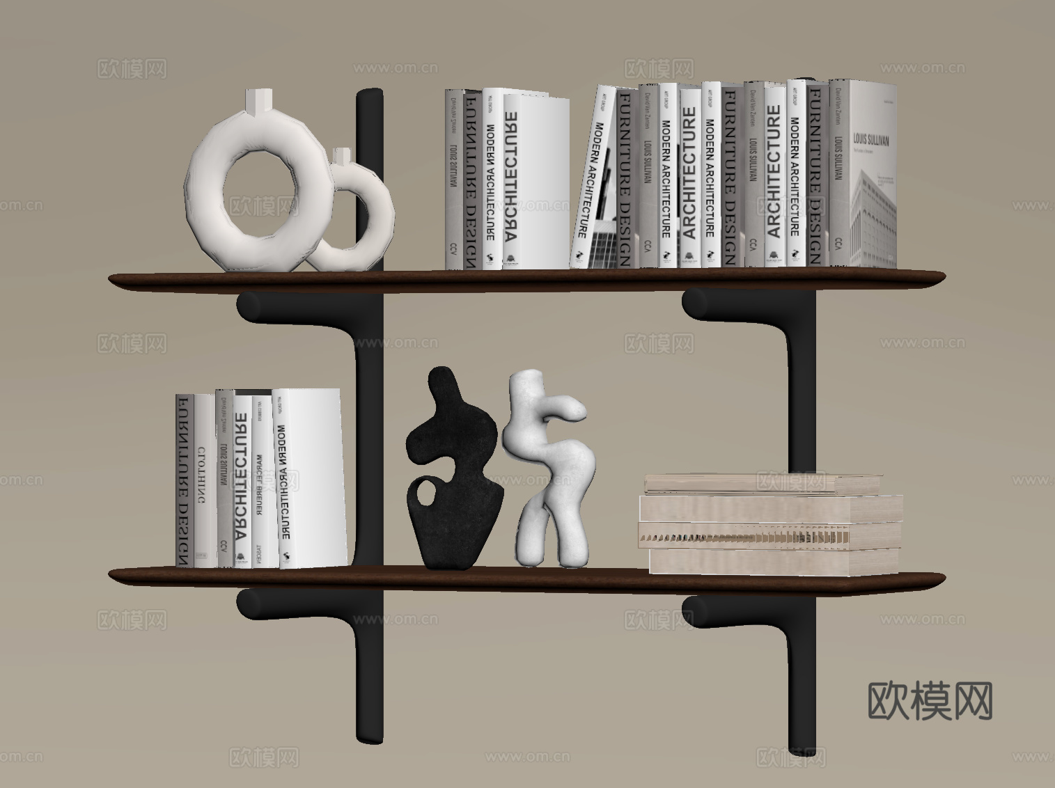 现代中古书架 置物架su模型
