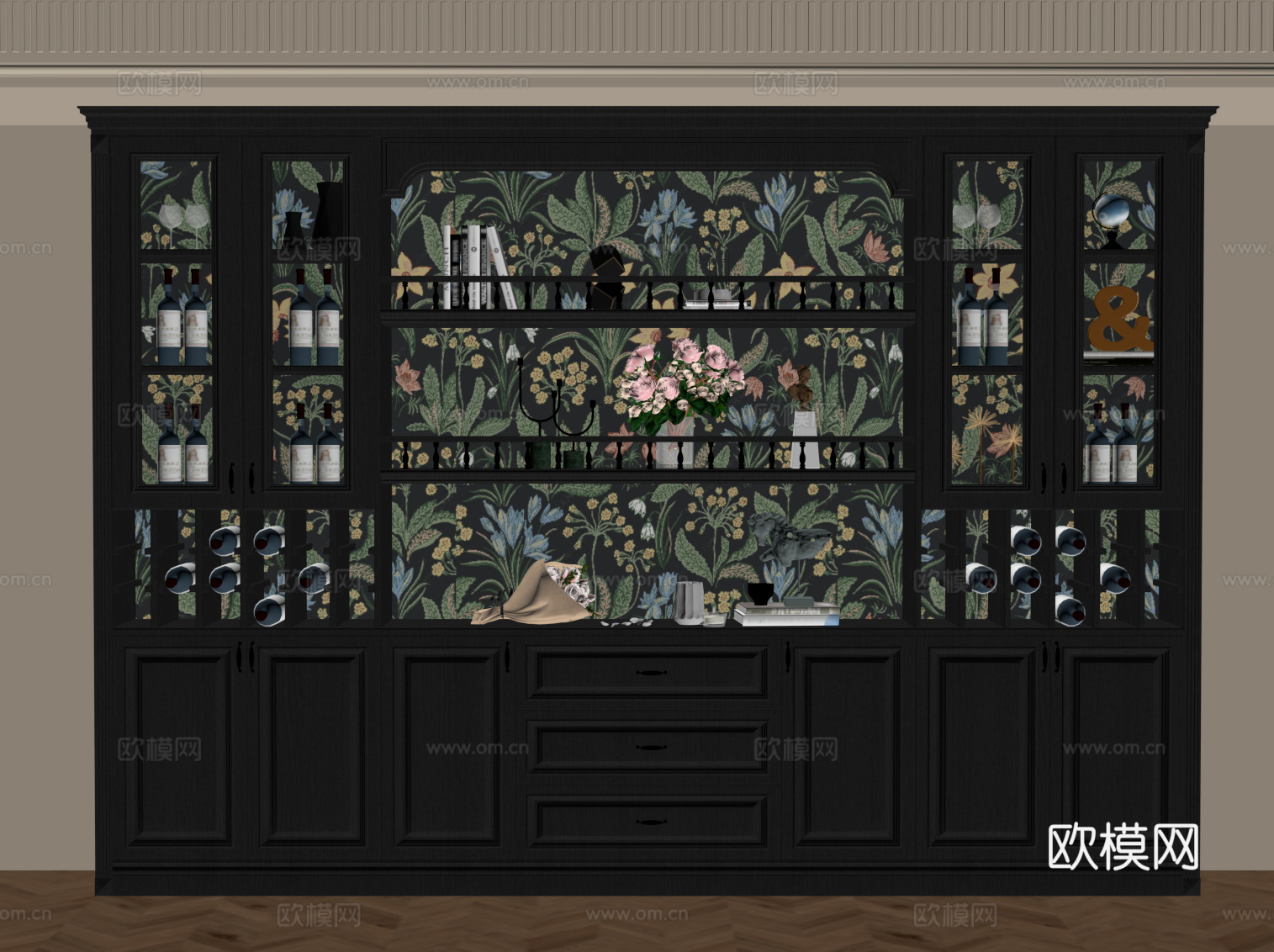 法式复古酒柜 餐边柜su模型