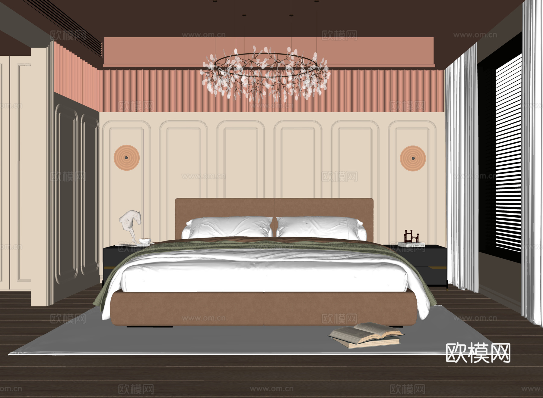 现代卧室 双人床 床头柜su模型