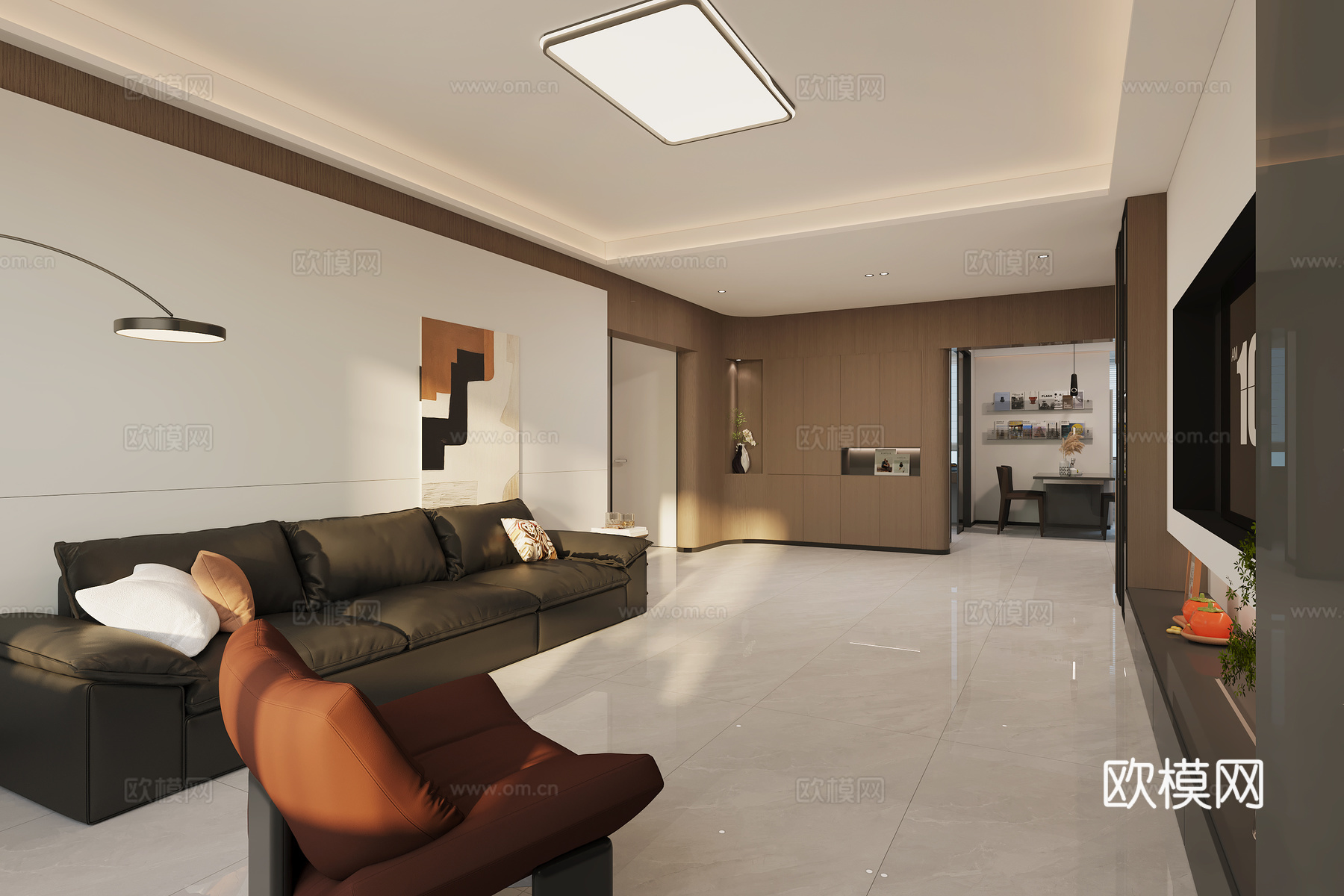 意式轻奢客厅3d模型下载（渲染图2）