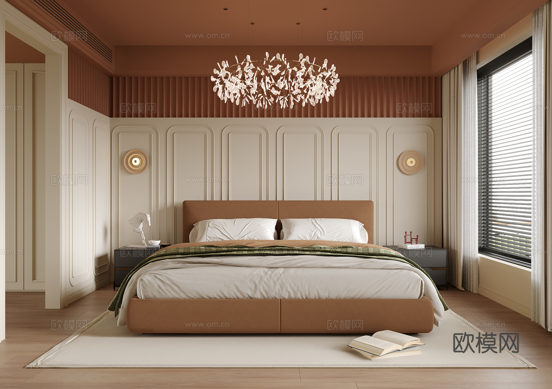 现代卧室 双人床 床头柜su模型