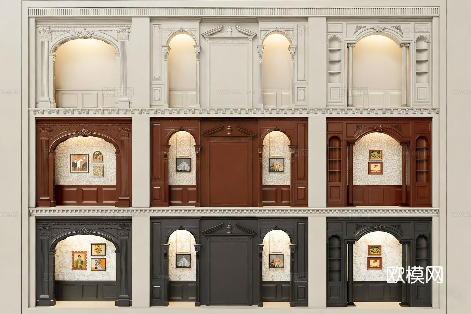 古典拱门展示墙 店铺橱窗 展览背景墙 展览背景板 橱窗设计su模型