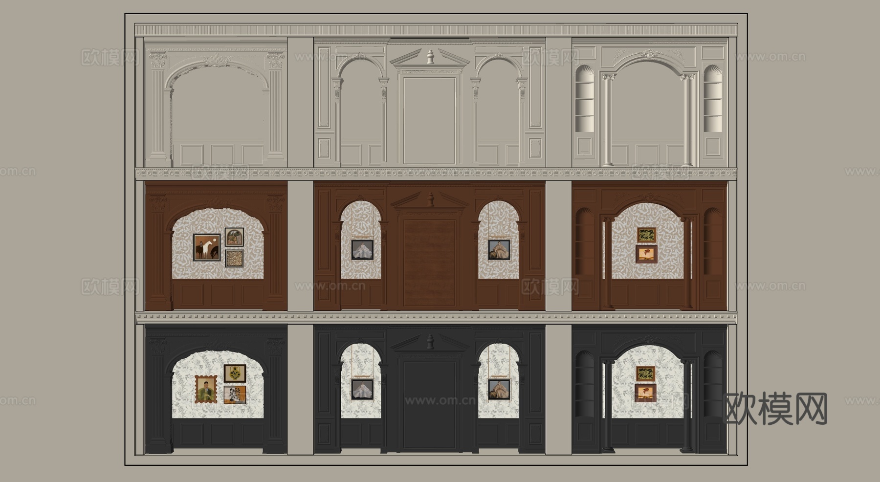 古典拱门展示墙 店铺橱窗 展览背景墙 展览背景板 橱窗设计su模型