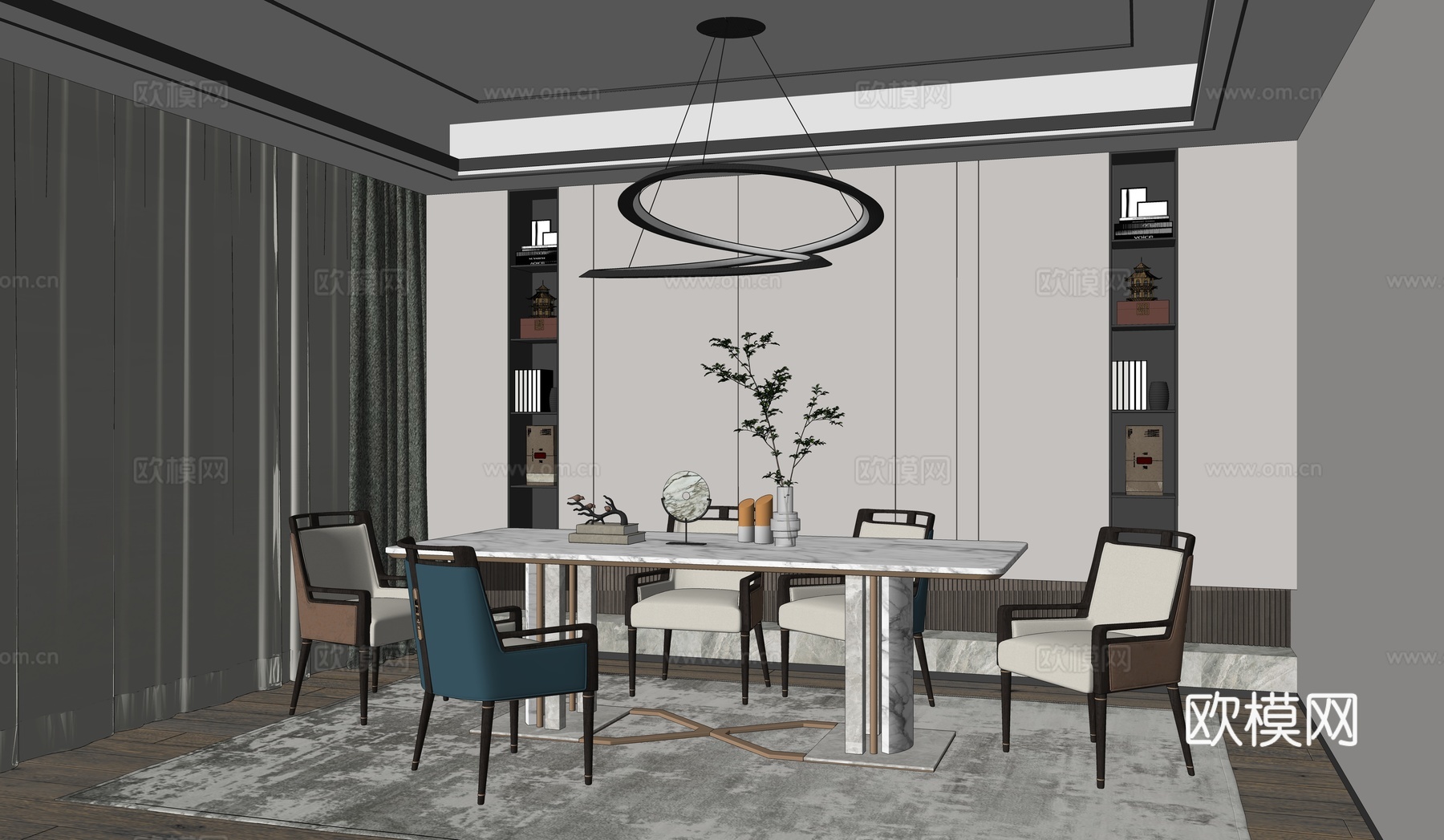 现代新中式餐厅su模型