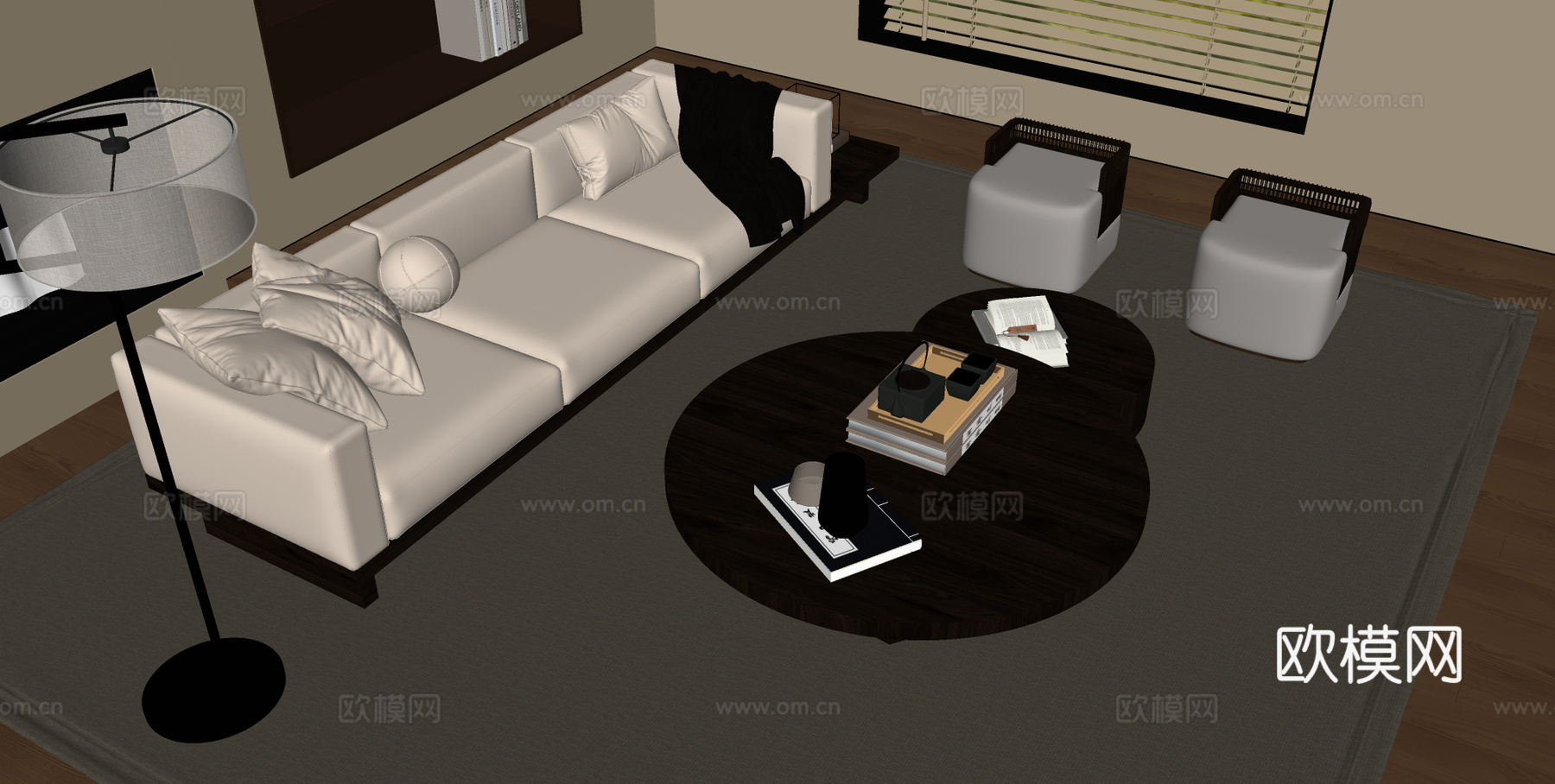 宋式沙发茶几组合 木制沙发 多人沙发 长形茶几su模型