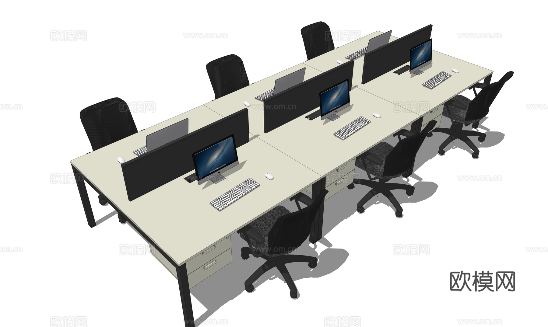 联排办公桌椅su模型