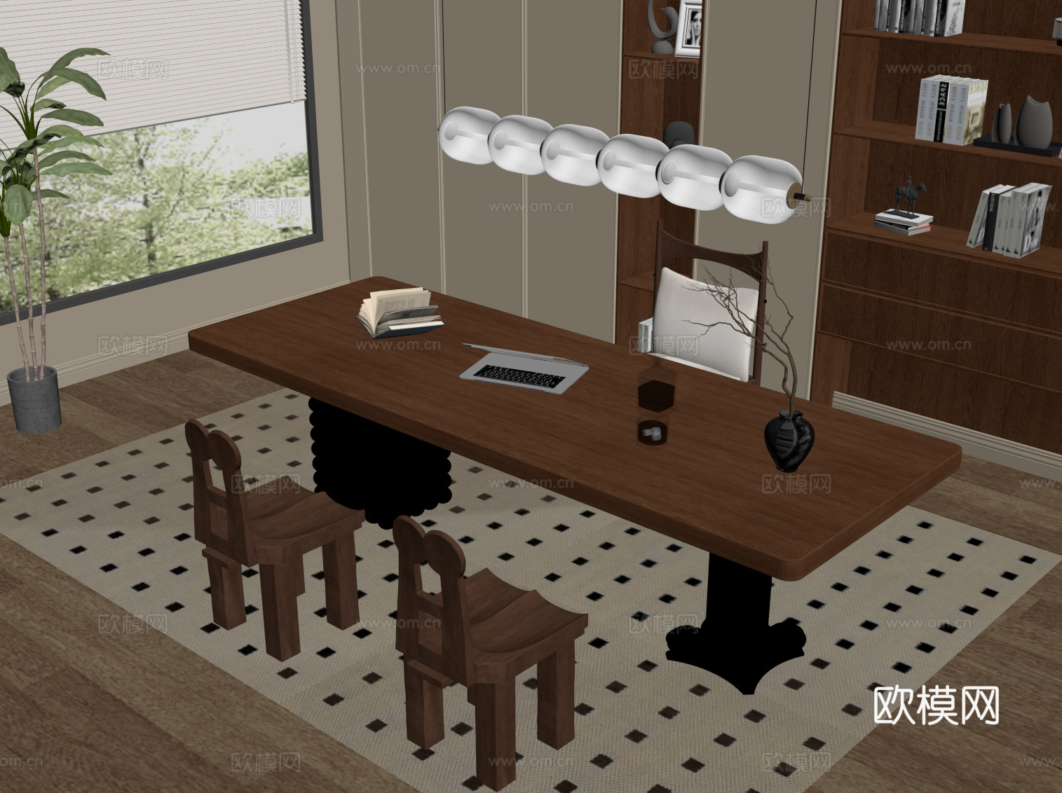 中古风书房su模型