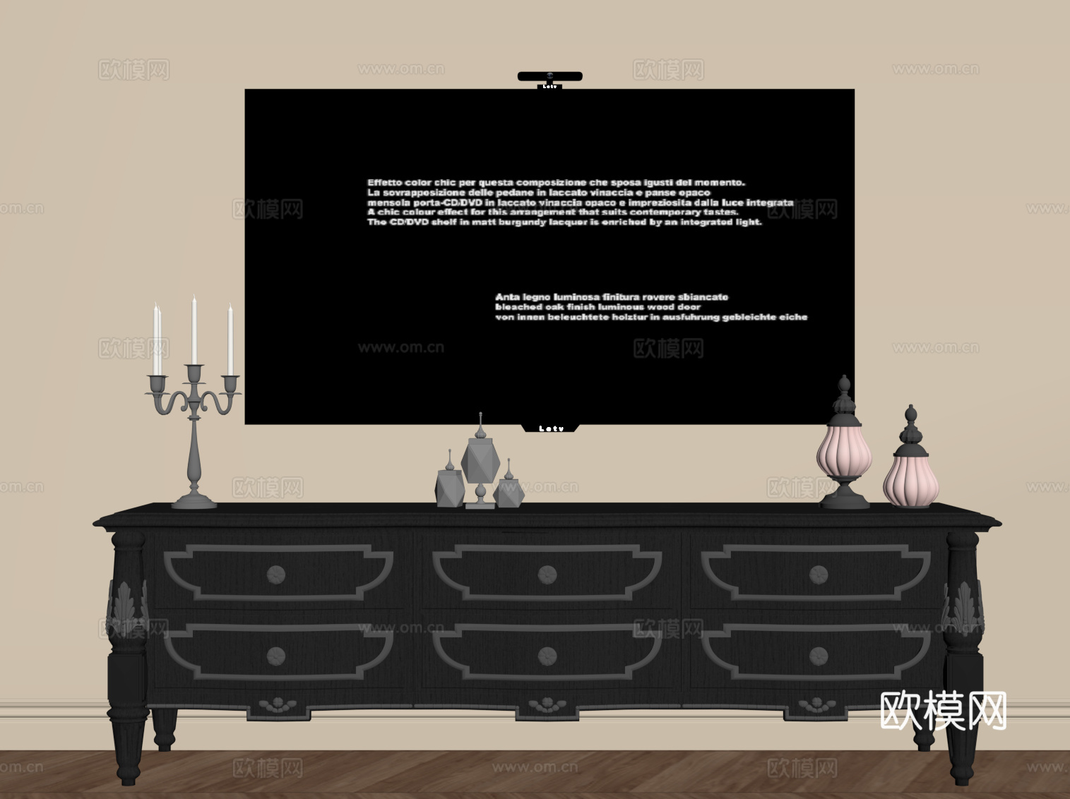 法式复古电视柜 边柜su模型