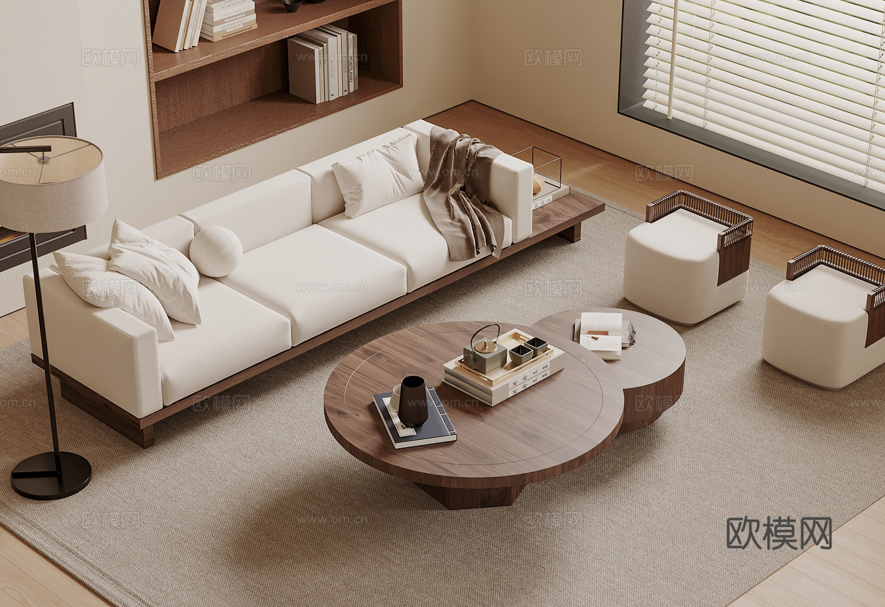 宋式沙发茶几组合 木制沙发 多人沙发 长形茶几su模型