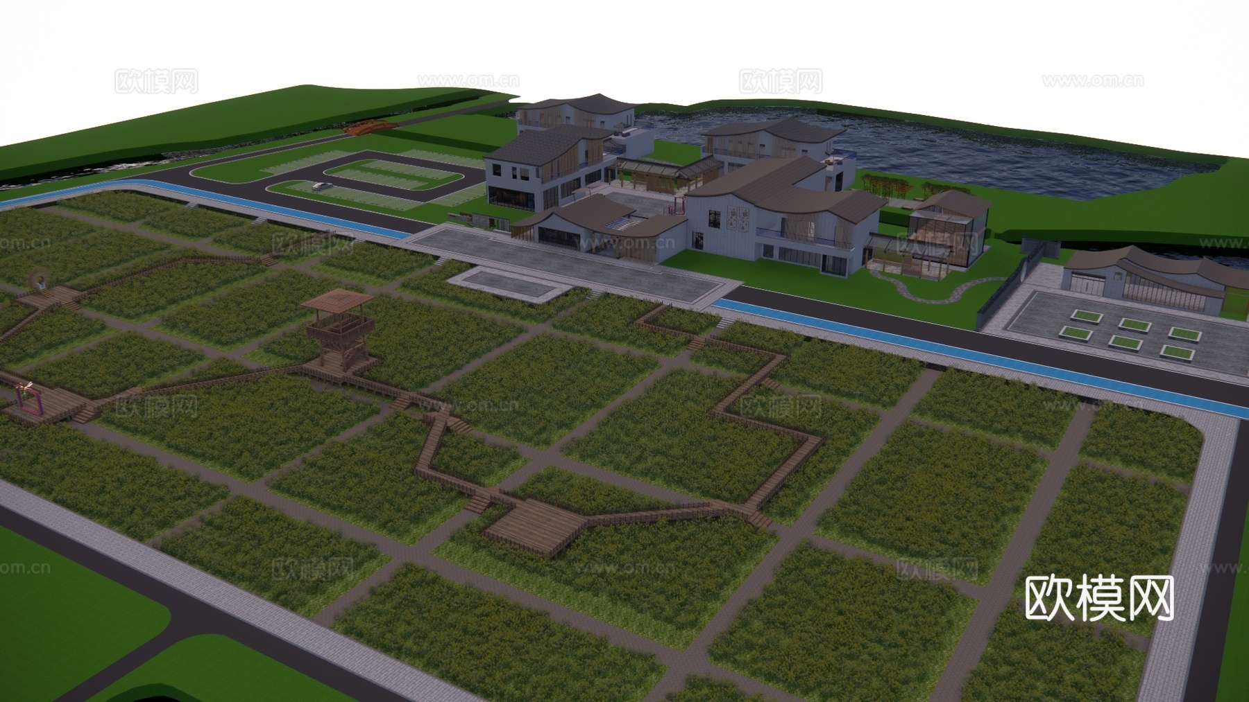 栈道 景观 滨水景观 桥 景观桥 高架桥 桥梁 木栈道 结构su模型下载（渲染图1）