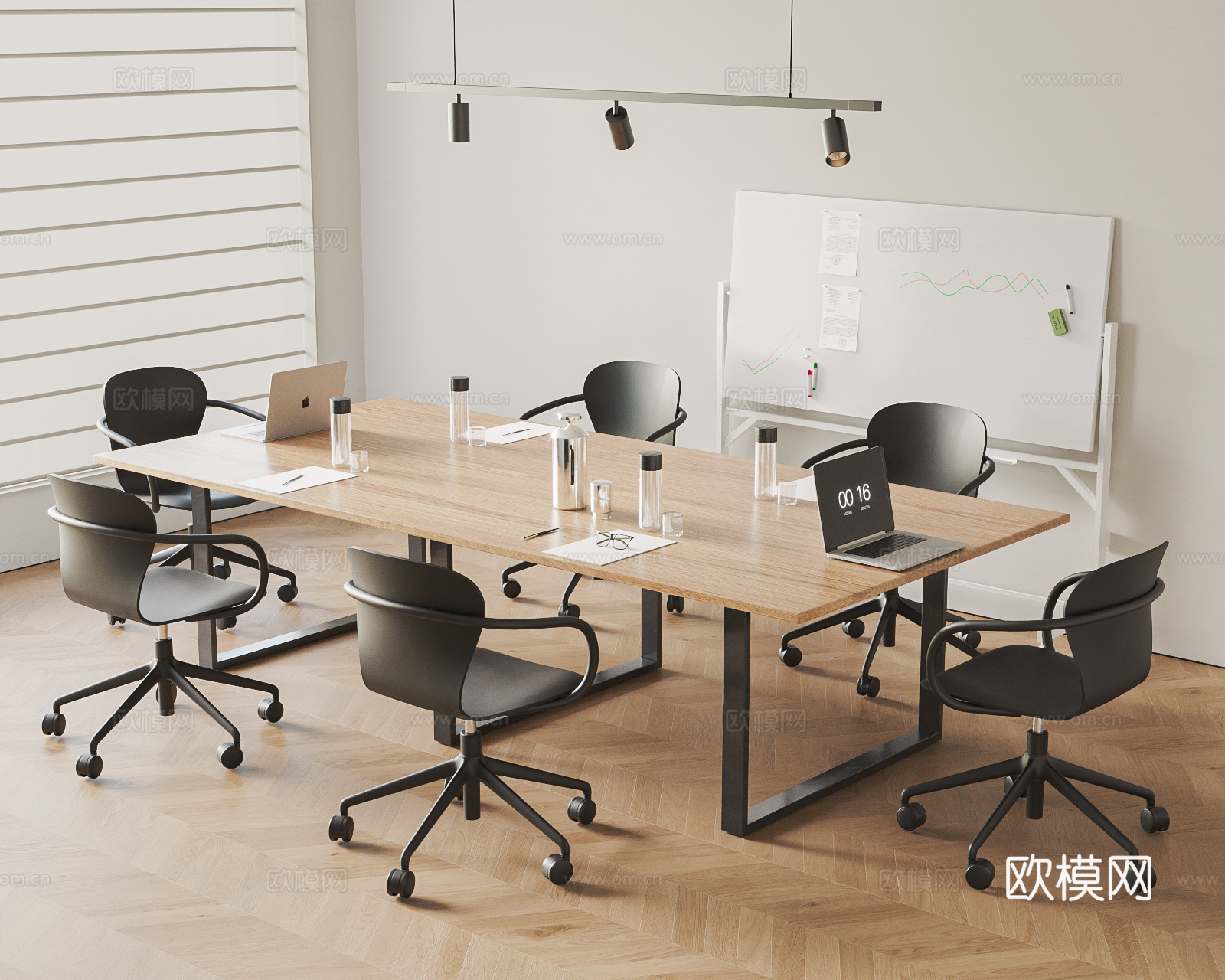 现代会议室 会议桌 椅 办公桌椅 办公椅 白板su模型