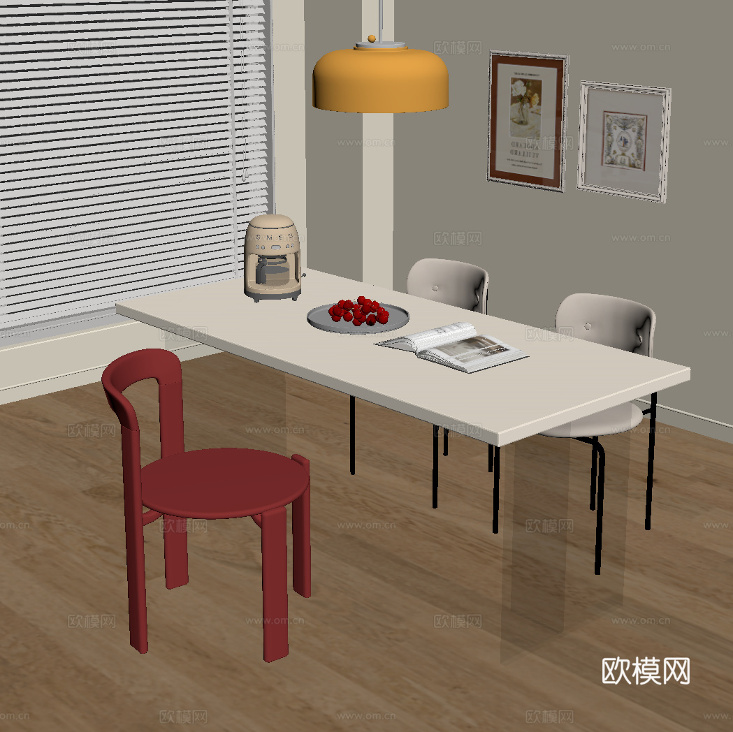 现代餐桌椅su模型下载（渲染图2）