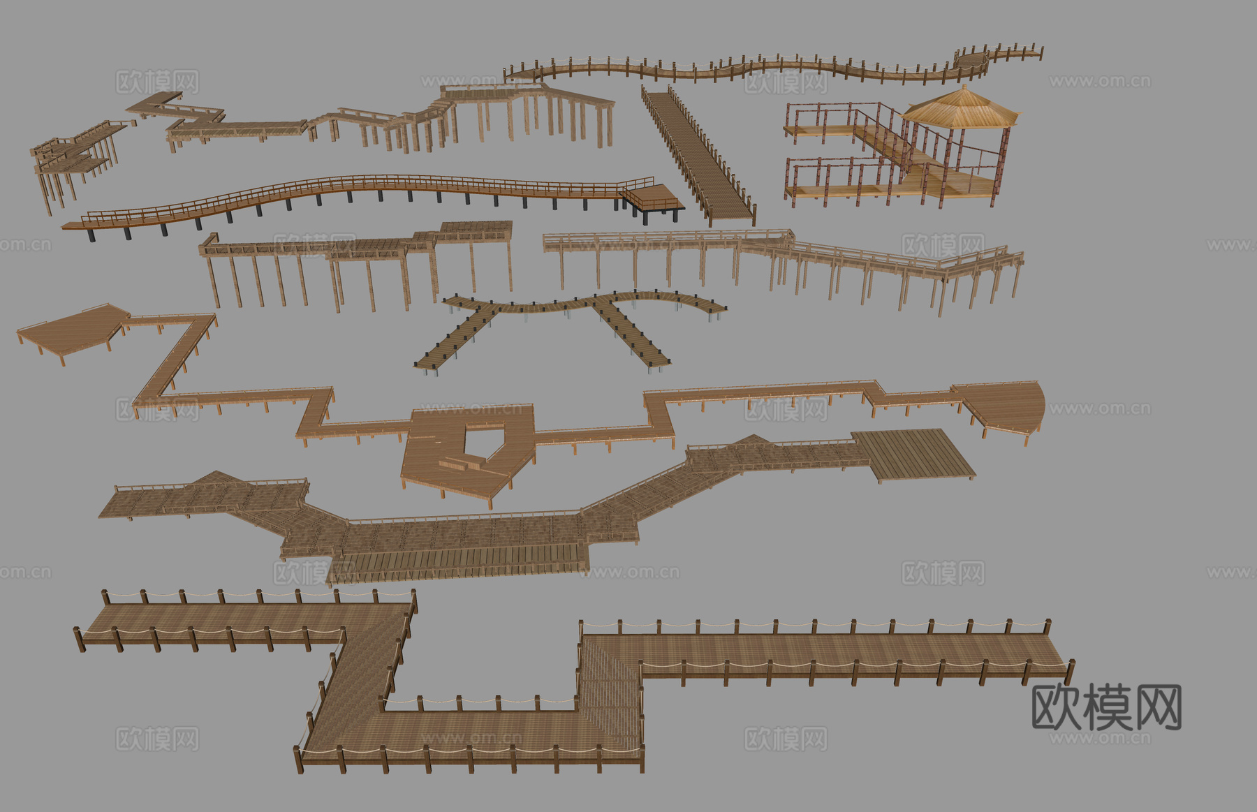 高架桥 滨水景观 景观桥 桥梁 结构桥 桥 木栈道su模型