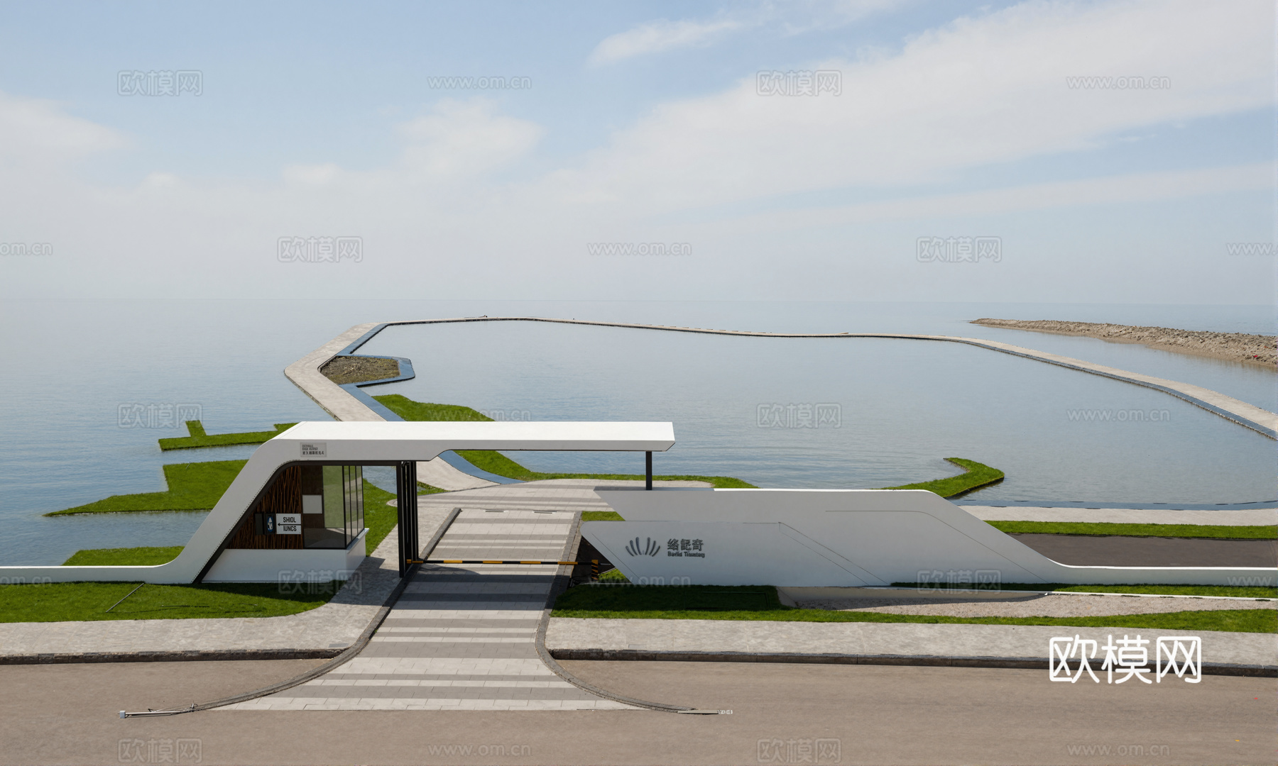 户外简约大门入口门面门头su模型