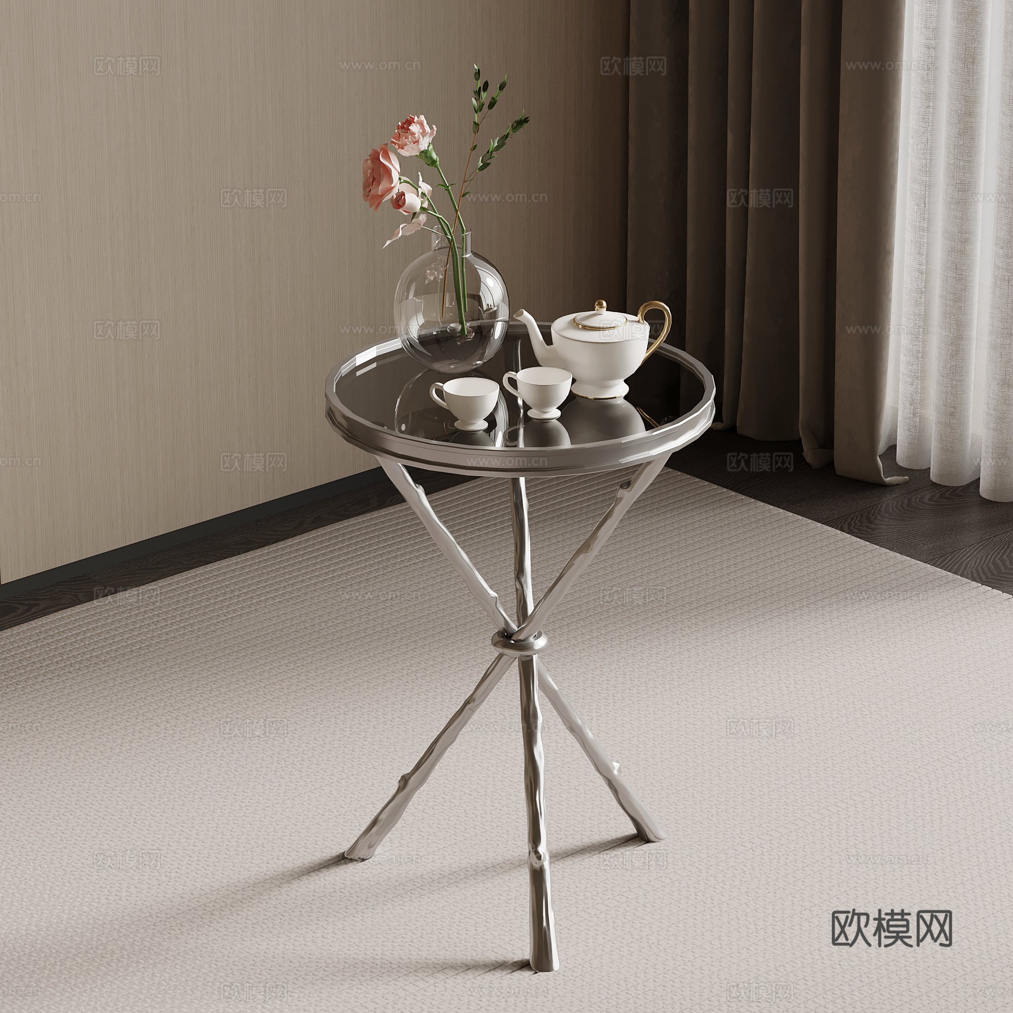 现代意式边几 金属边几su模型