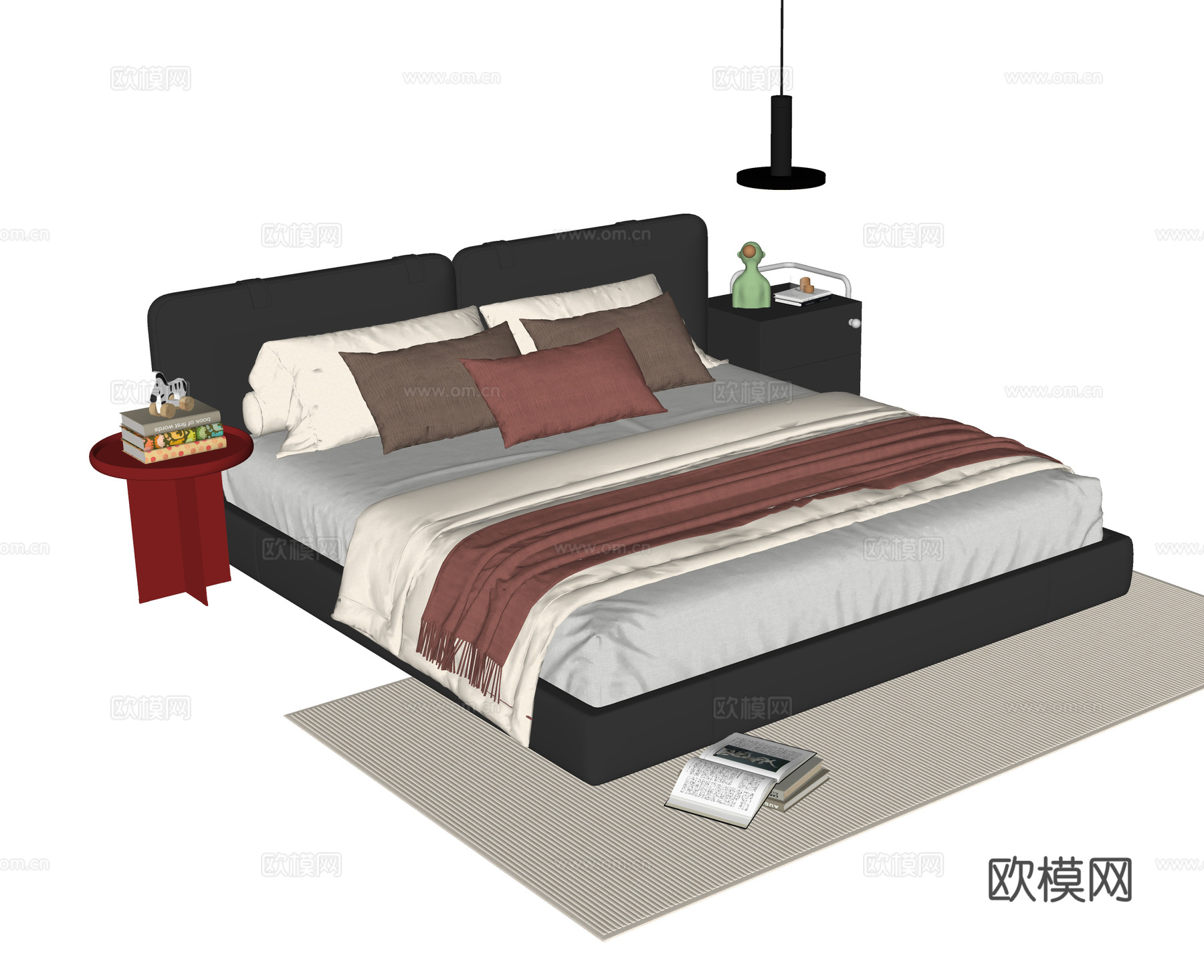 现代双人床 床头柜su模型