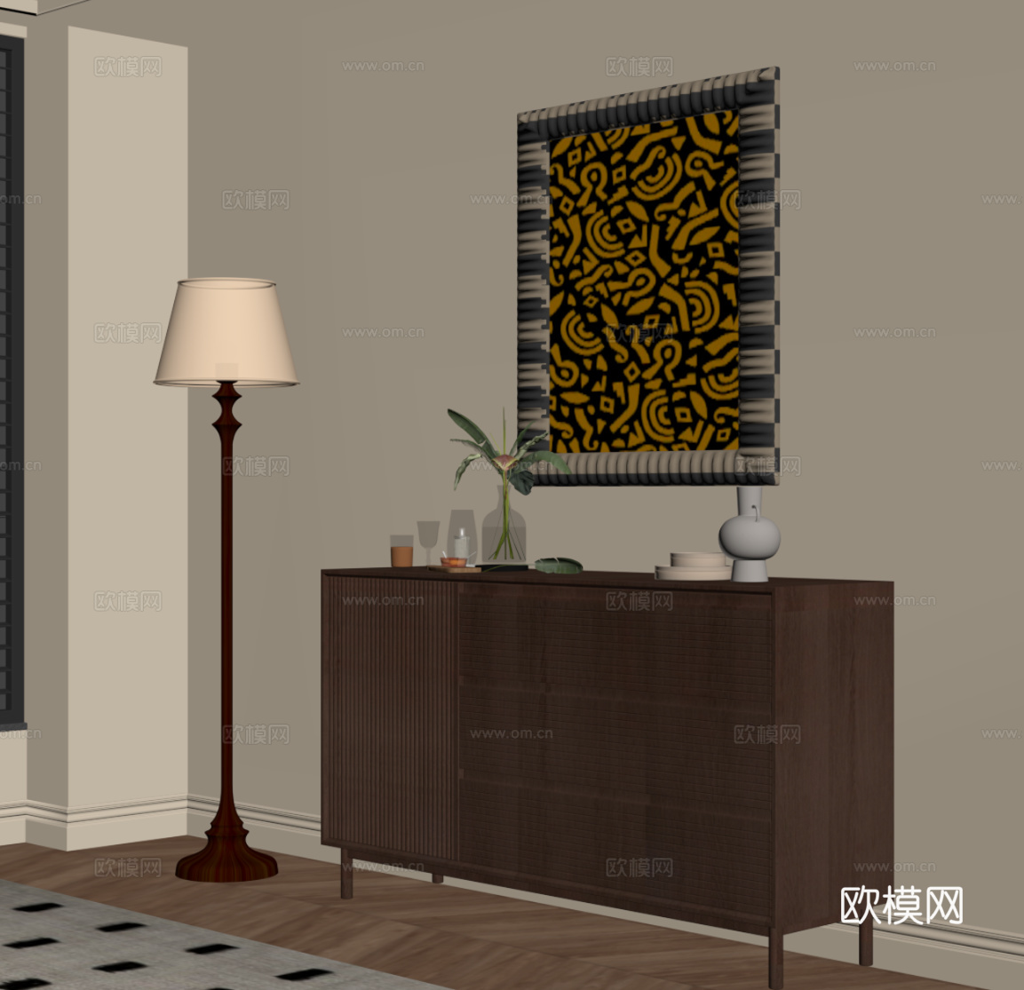 中古风玄关柜su模型