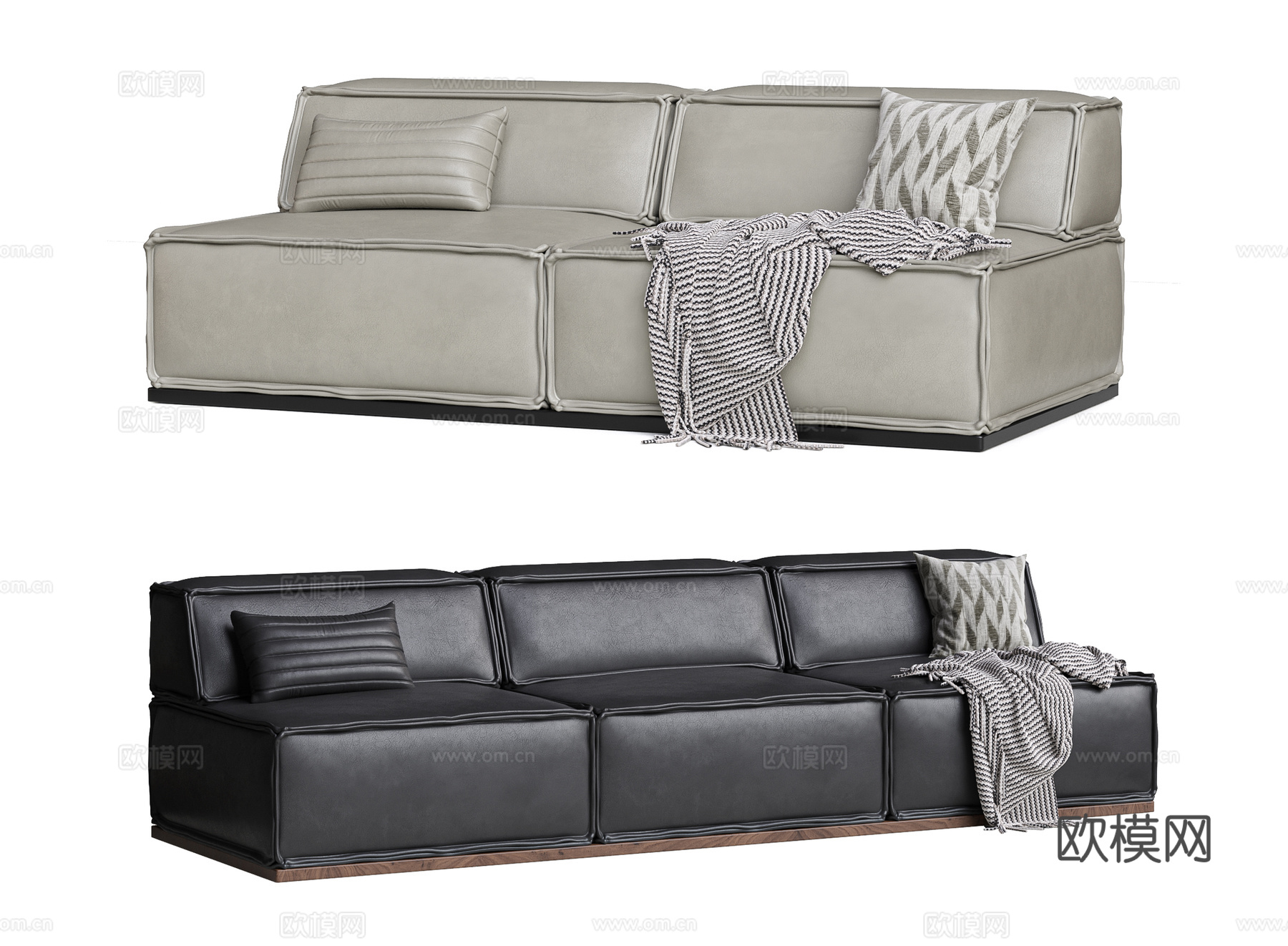 现代双人沙发 三人沙发 模块沙发  皮革沙发su模型