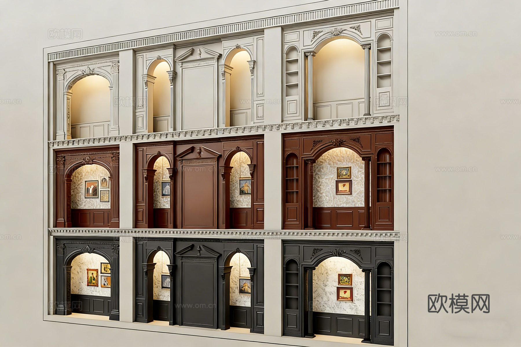 古典拱门展示墙 店铺橱窗 展览背景墙 展览背景板 橱窗设计su模型