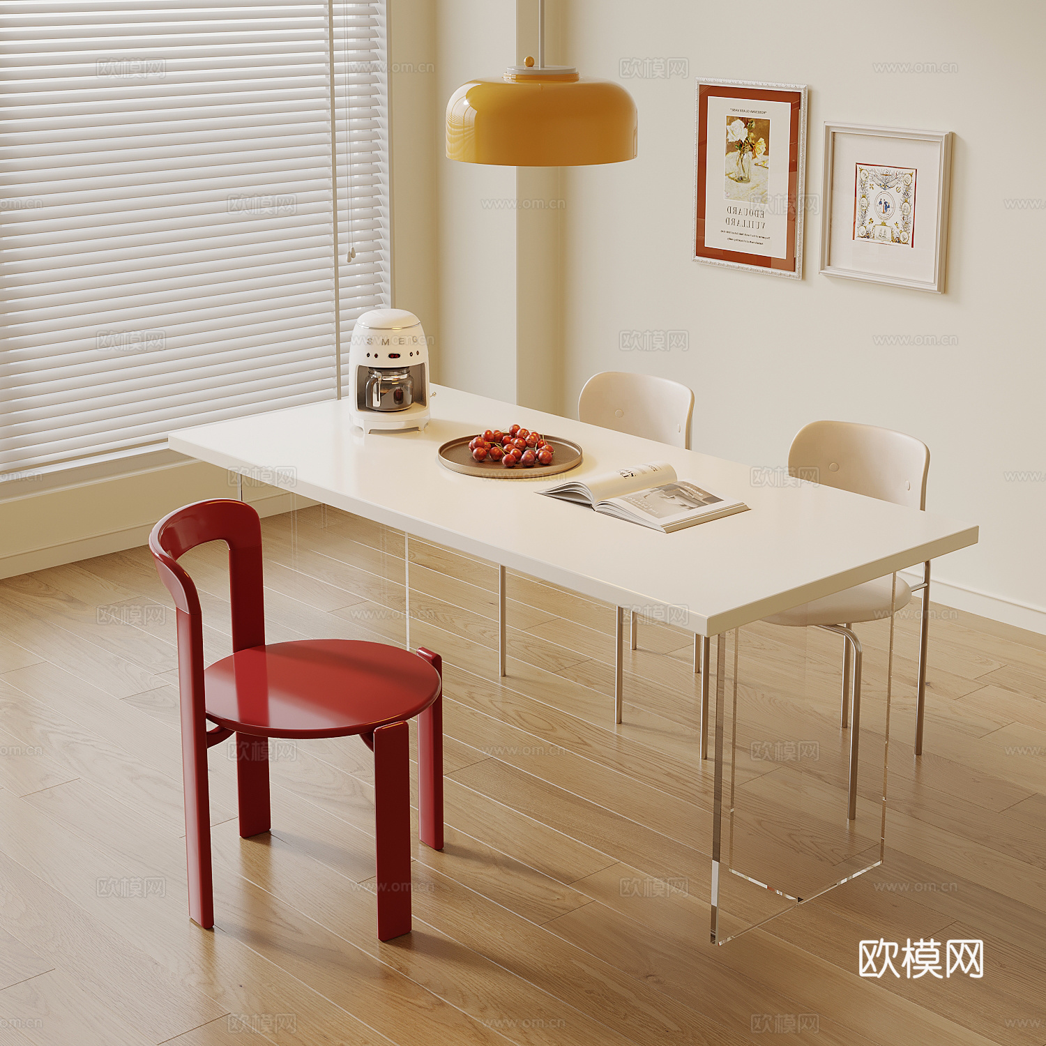 现代餐桌椅su模型下载（渲染图1）