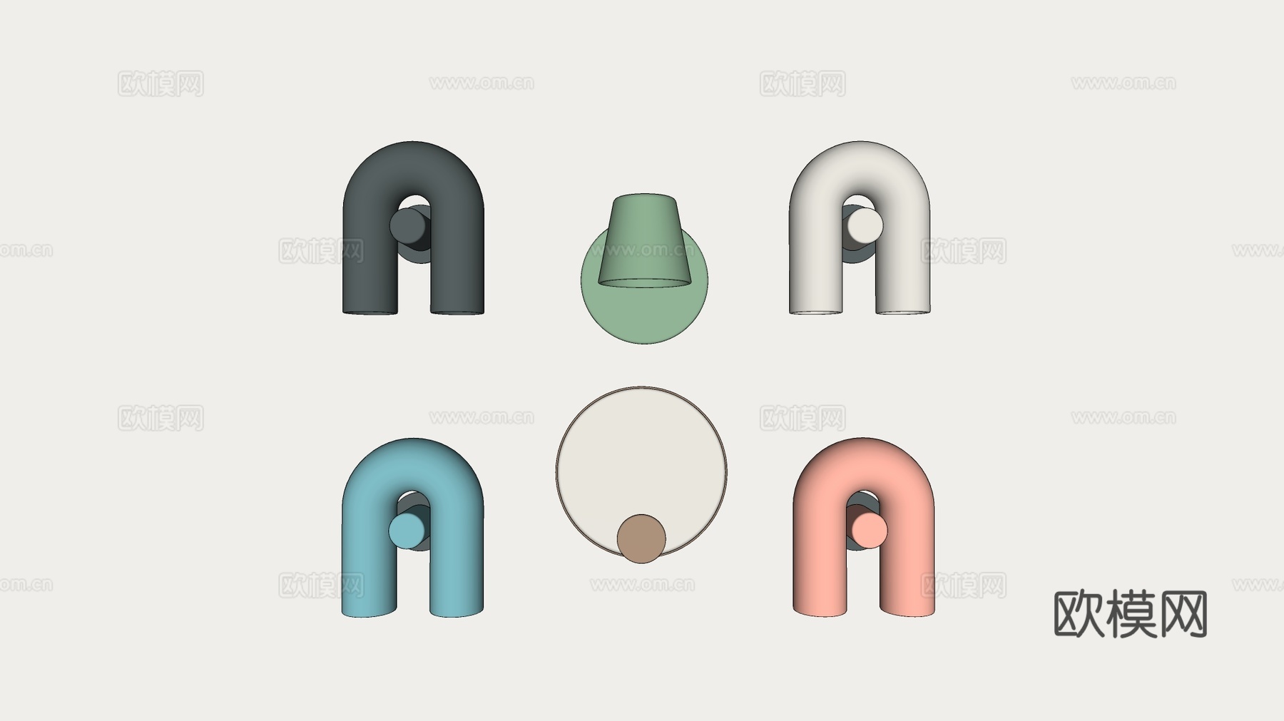 现代奶油风壁灯  拱形U形 几何造型墙面灯su模型