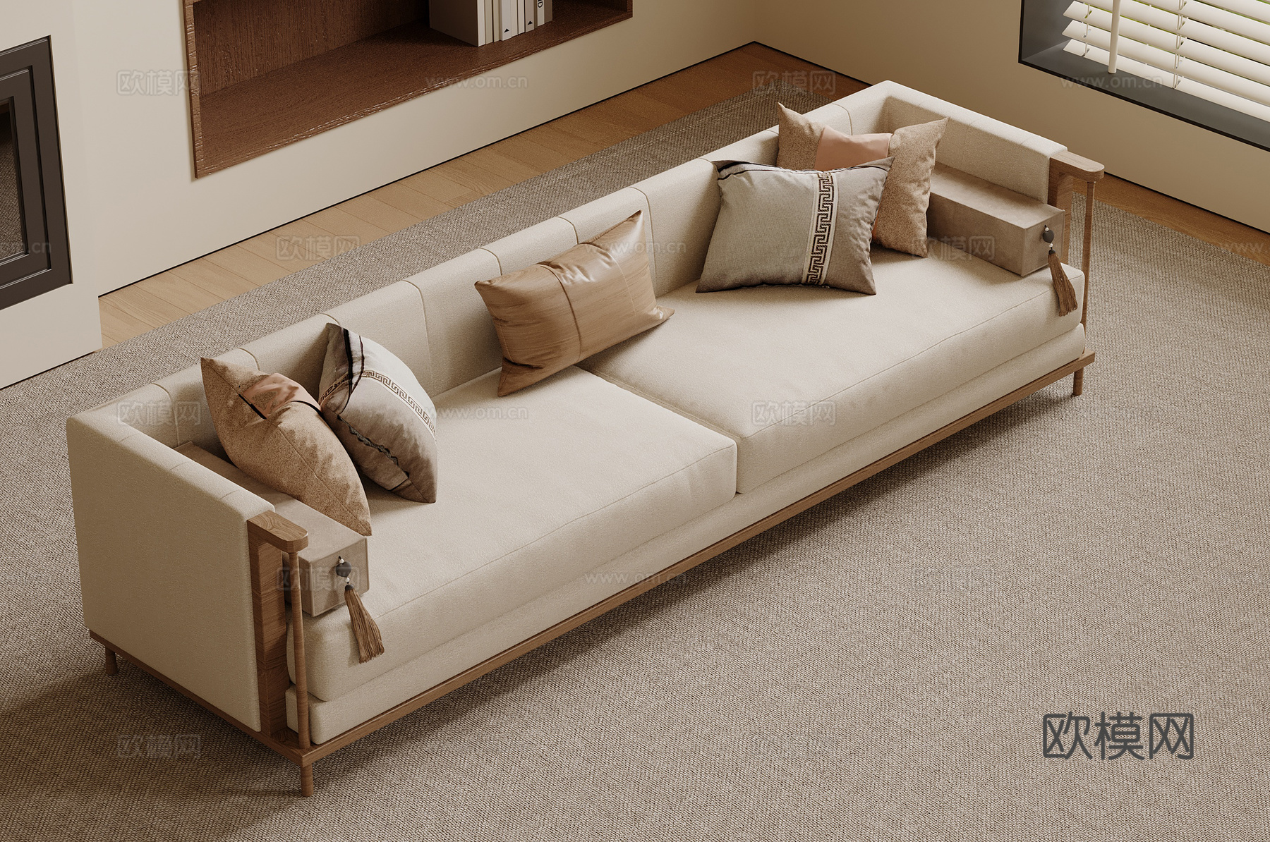 宋式沙发 多人沙发 三人沙发 木制沙发su模型