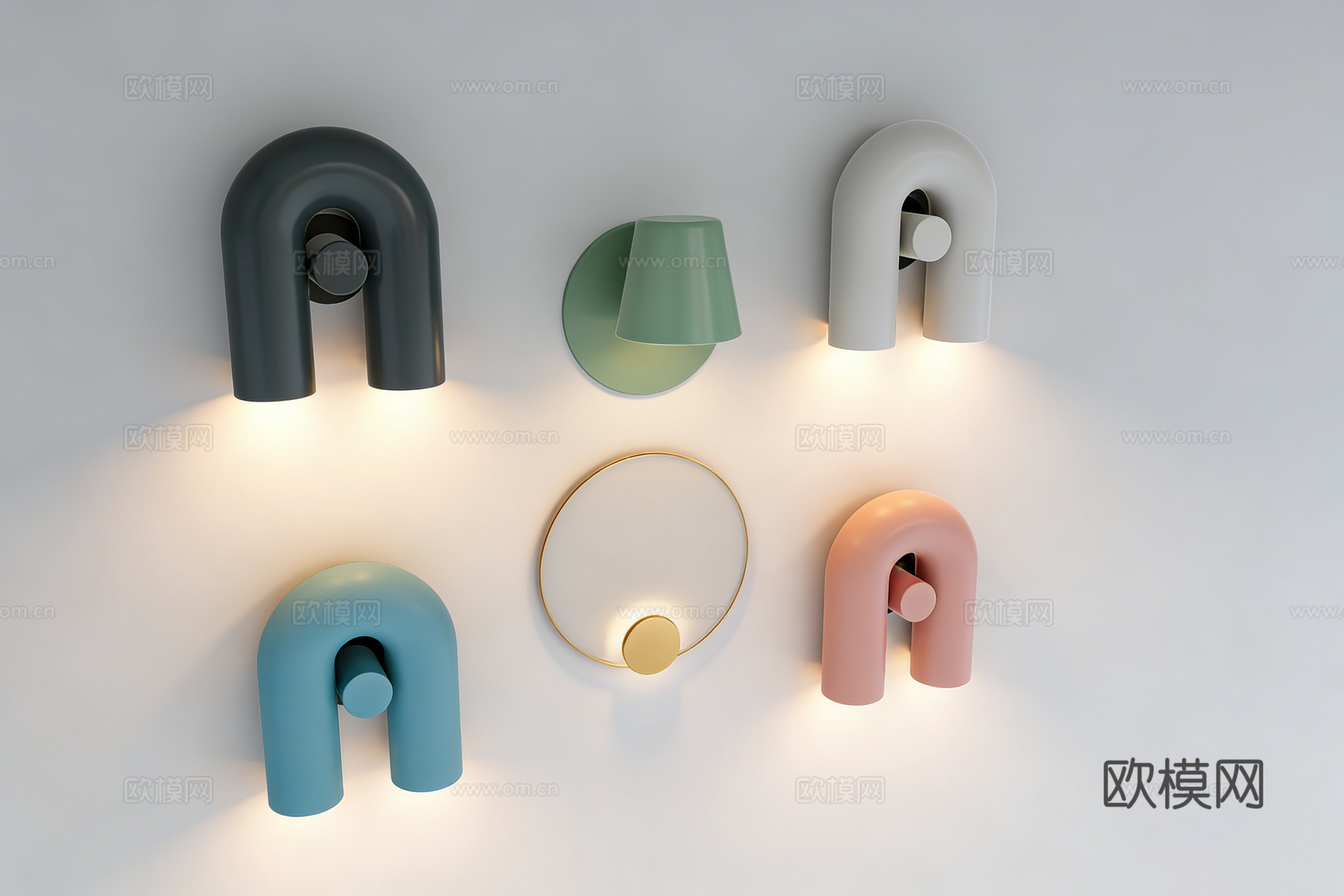 现代奶油风壁灯  拱形U形 几何造型墙面灯su模型