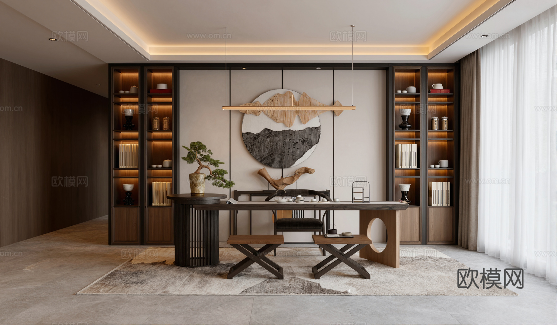 新中式茶室 茶桌椅组合su模型