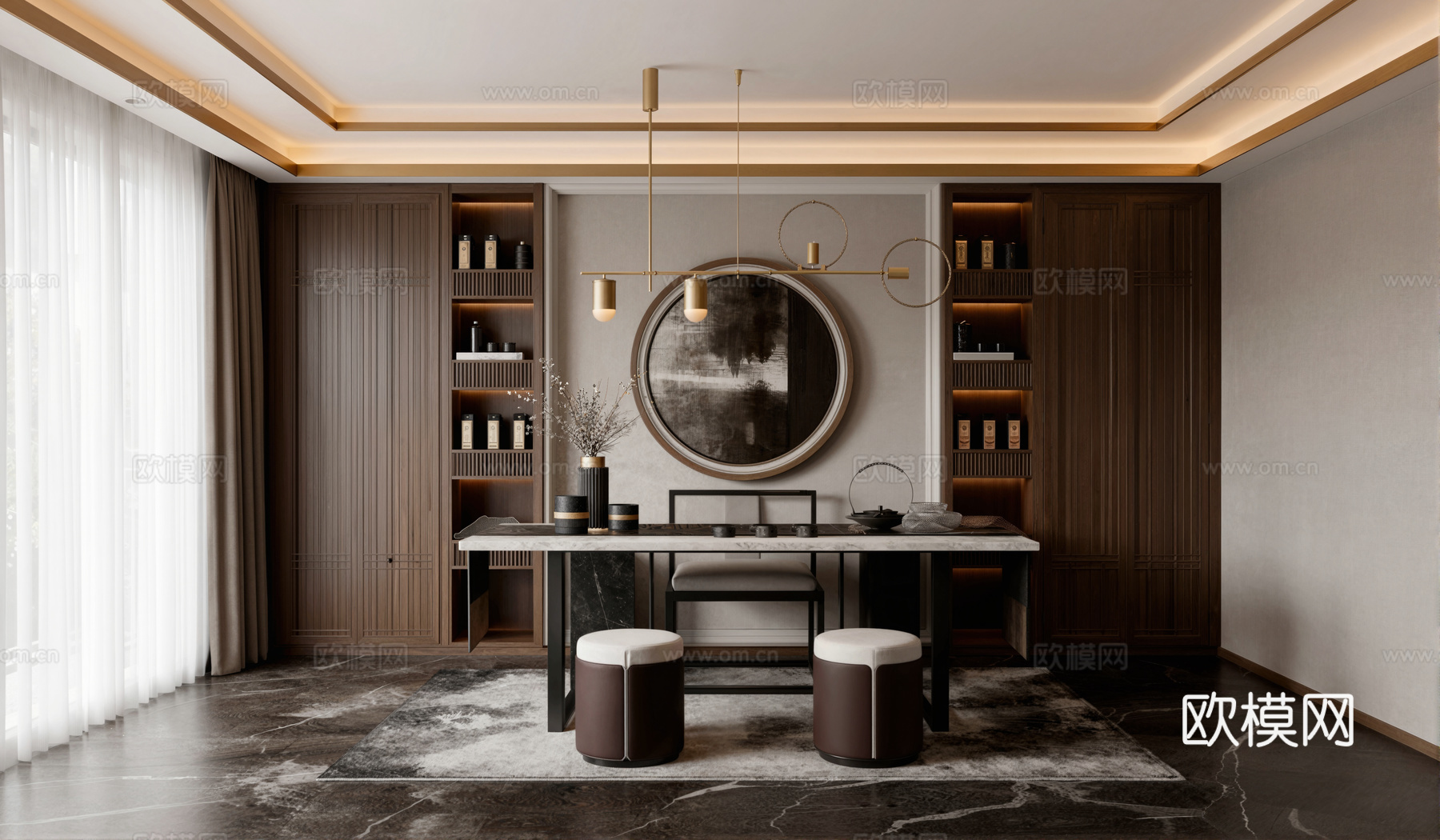 新中式书房su模型