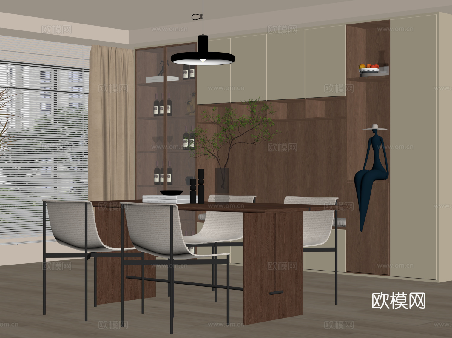 中古风餐厅su模型下载（渲染图2）